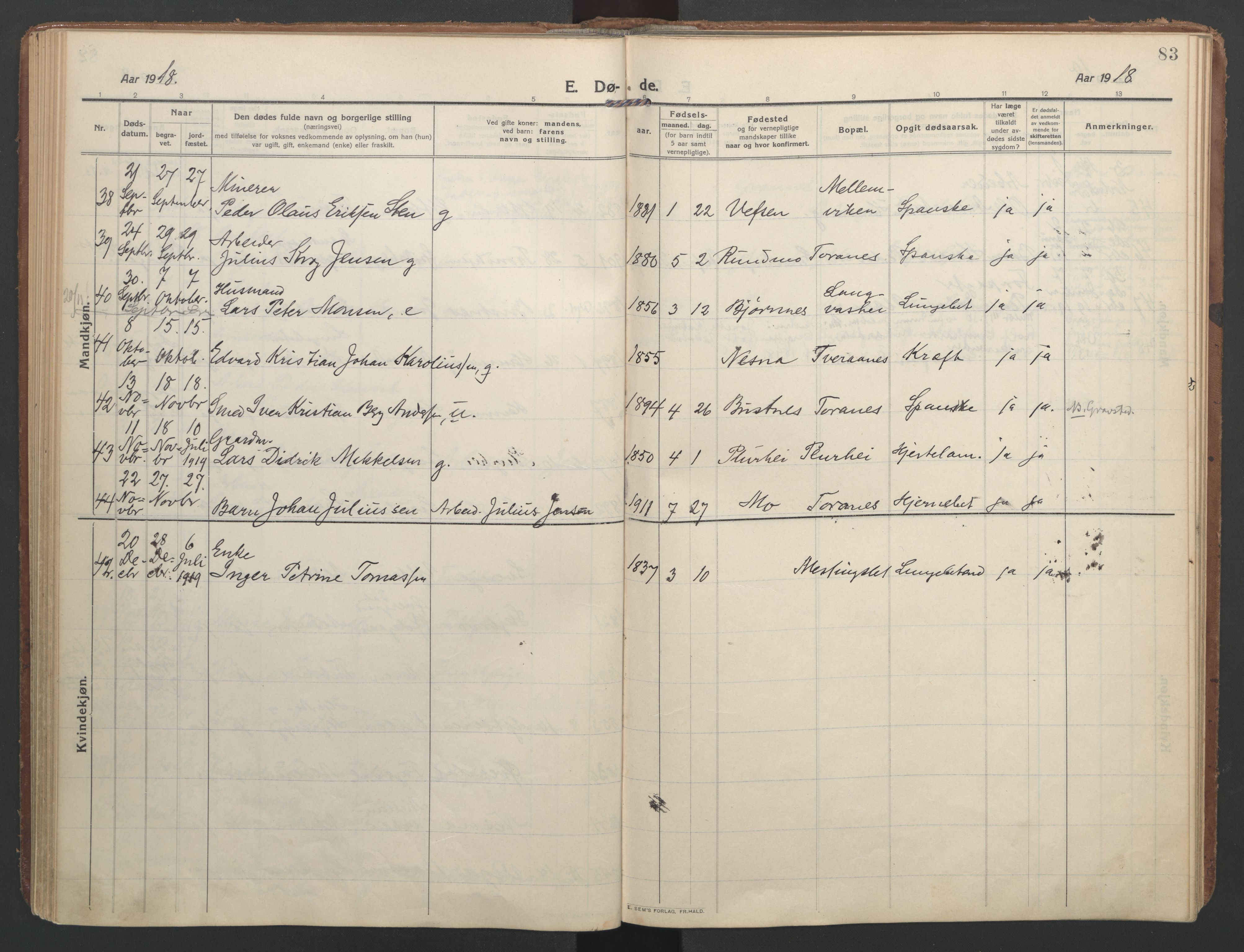 Ministerialprotokoller, klokkerbøker og fødselsregistre - Nordland, AV/SAT-A-1459/827/L0405: Parish register (official) no. 827A17, 1912-1925, p. 83