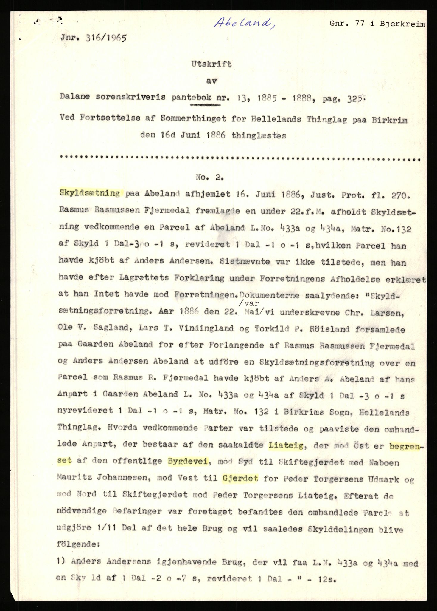 Statsarkivet i Stavanger, SAST/A-101971/03/Y/Yj/L0001: Avskrifter sortert etter gårdsnavn: Abeland - Alvs-Eike, 1750-1930, p. 46