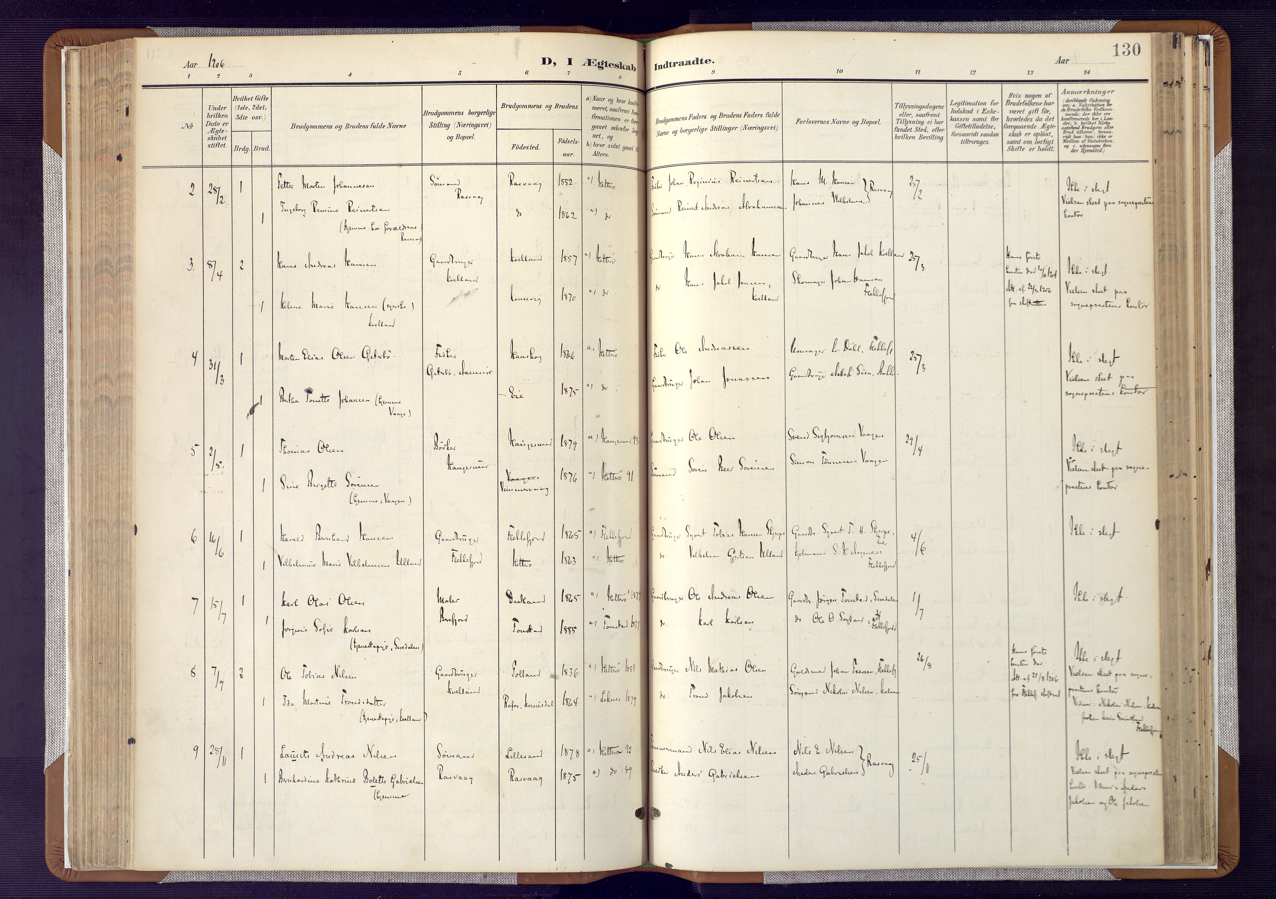 Flekkefjord sokneprestkontor, AV/SAK-1111-0012/F/Fa/Fab/L0007: Parish register (official) no. A 7, 1902-1921, p. 130