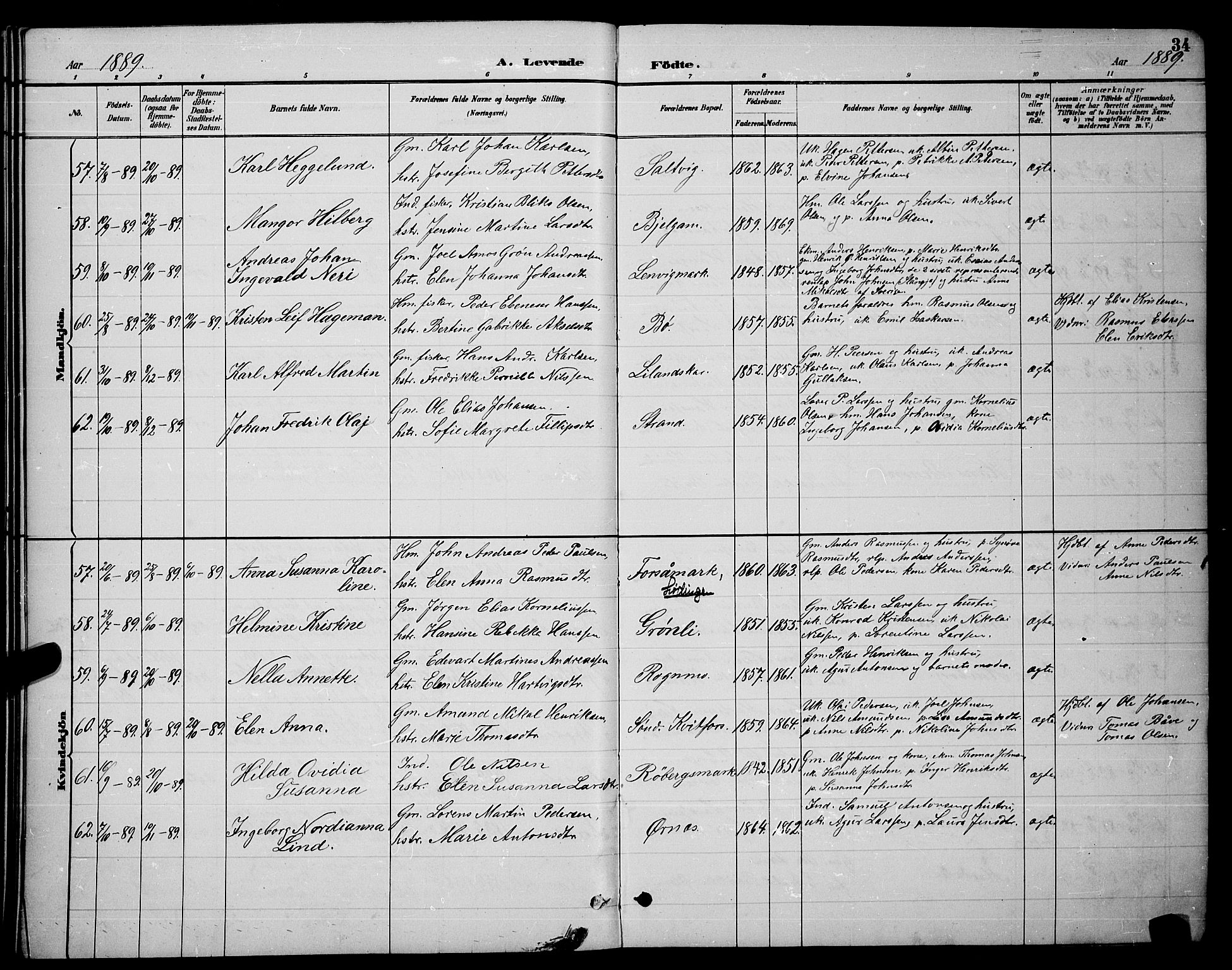 Ministerialprotokoller, klokkerbøker og fødselsregistre - Nordland, AV/SAT-A-1459/863/L0914: Parish register (copy) no. 863C04, 1886-1897, p. 34