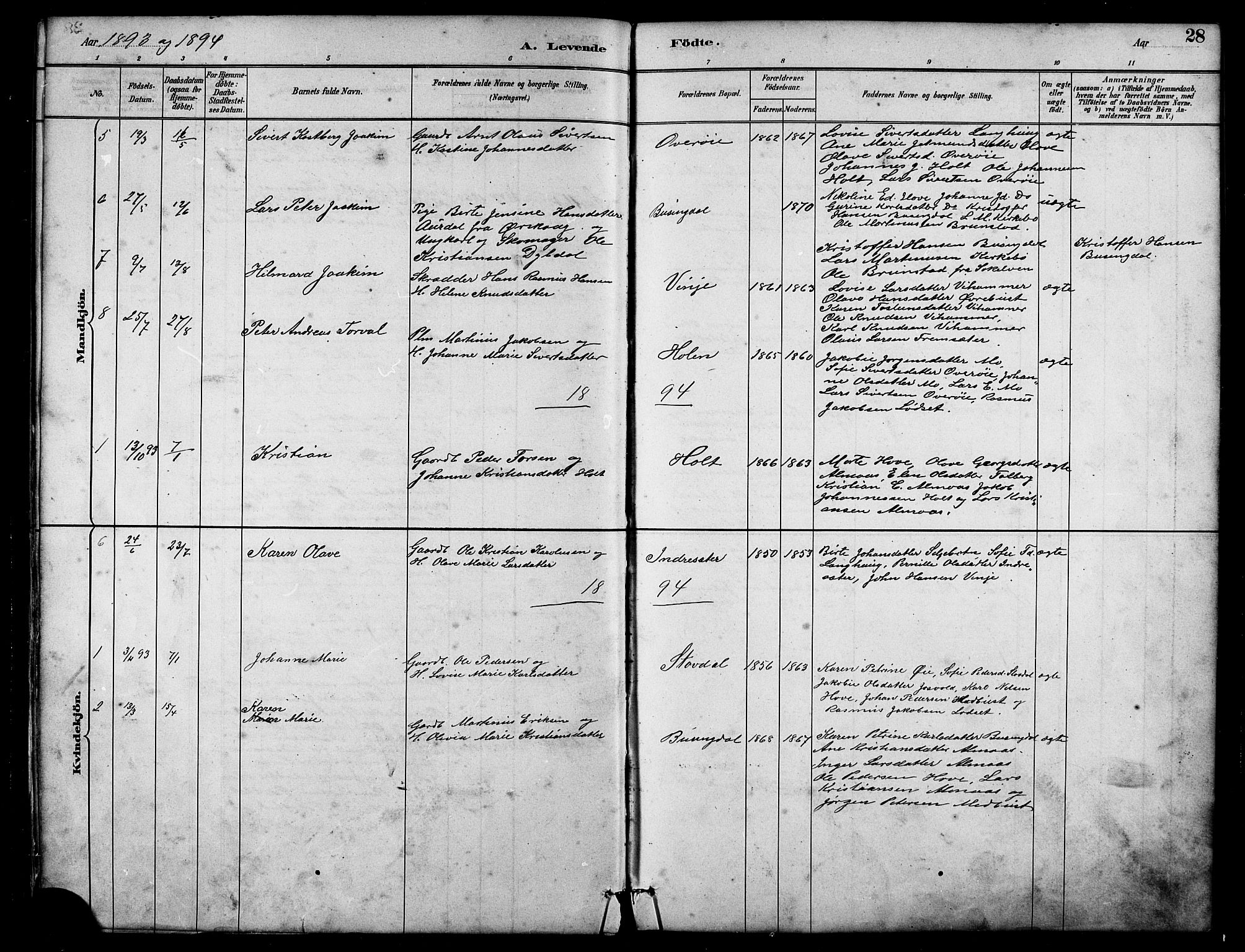 Ministerialprotokoller, klokkerbøker og fødselsregistre - Møre og Romsdal, AV/SAT-A-1454/521/L0302: Parish register (copy) no. 521C03, 1882-1907, p. 28