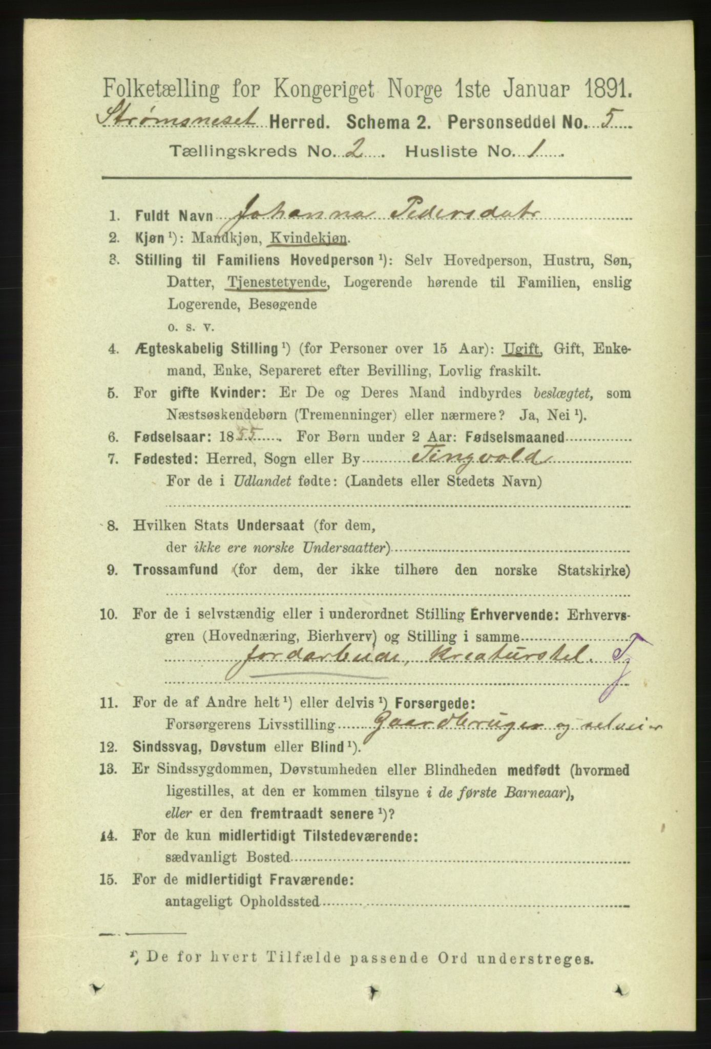 RA, 1891 census for 1559 Straumsnes, 1891, p. 216