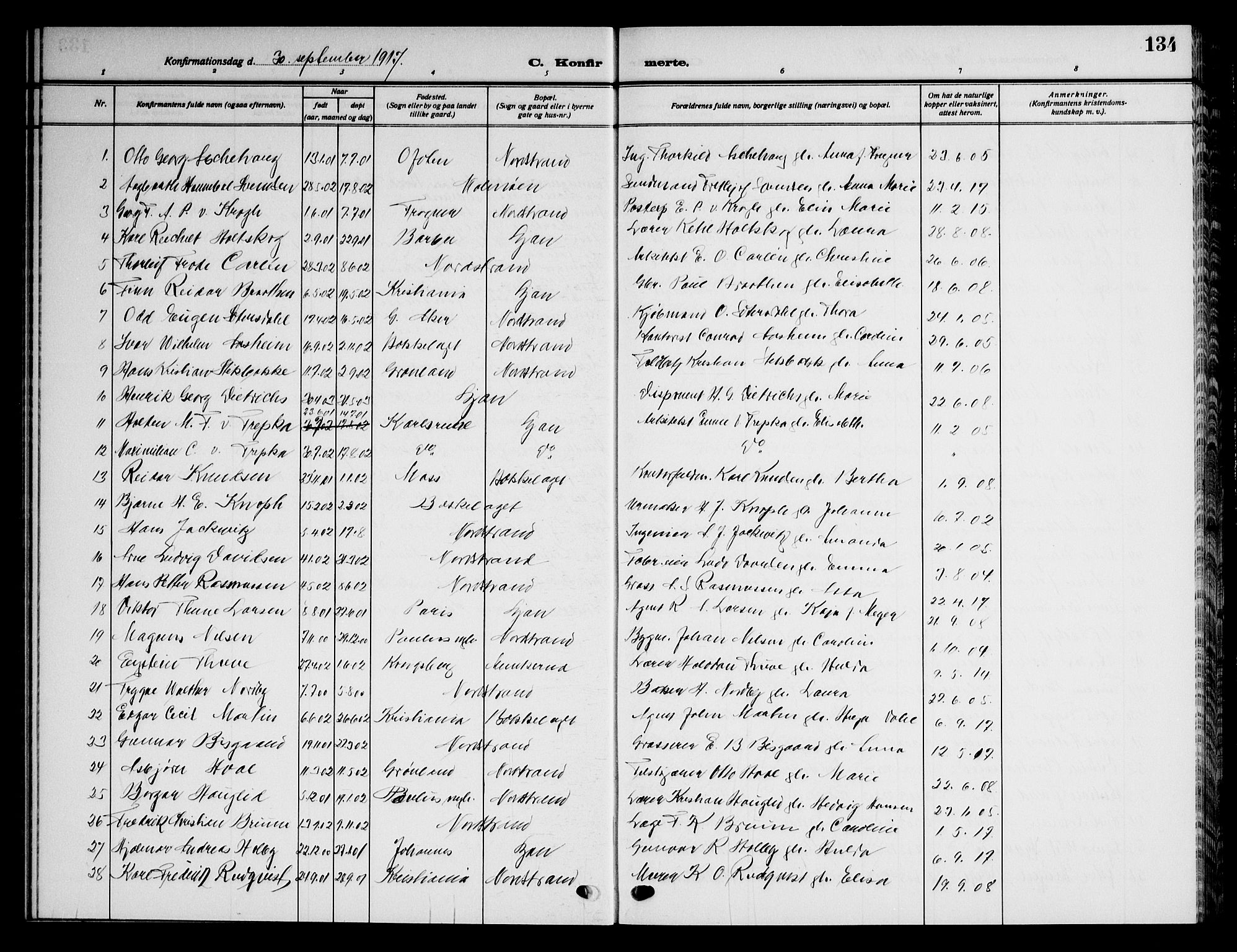 Nordstrand prestekontor Kirkebøker, AV/SAO-A-10362a/G/Ga/L0001: Parish register (copy) no. I 1, 1911-1918, p. 134