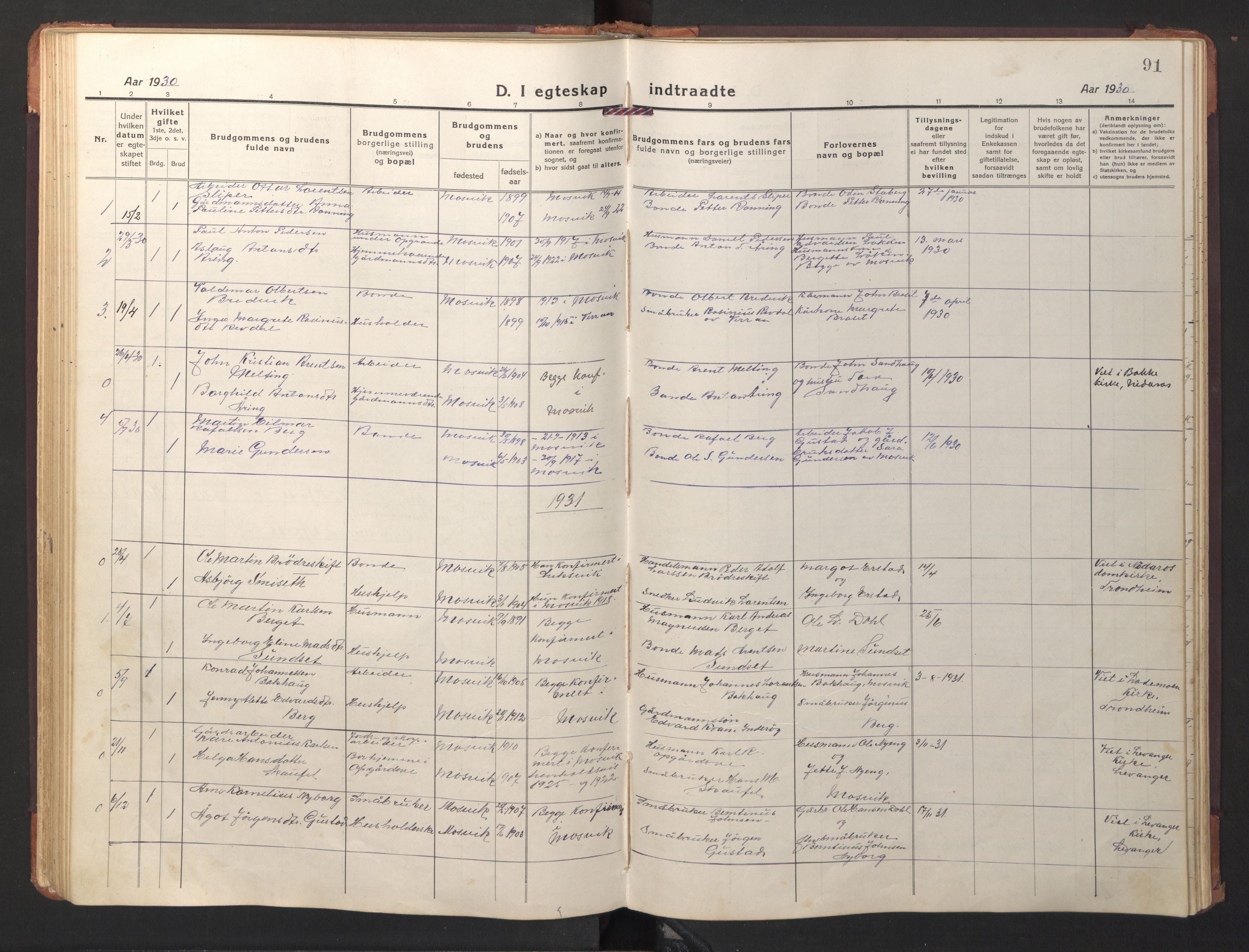 Ministerialprotokoller, klokkerbøker og fødselsregistre - Nord-Trøndelag, SAT/A-1458/733/L0328: Parish register (copy) no. 733C03, 1919-1966, p. 91