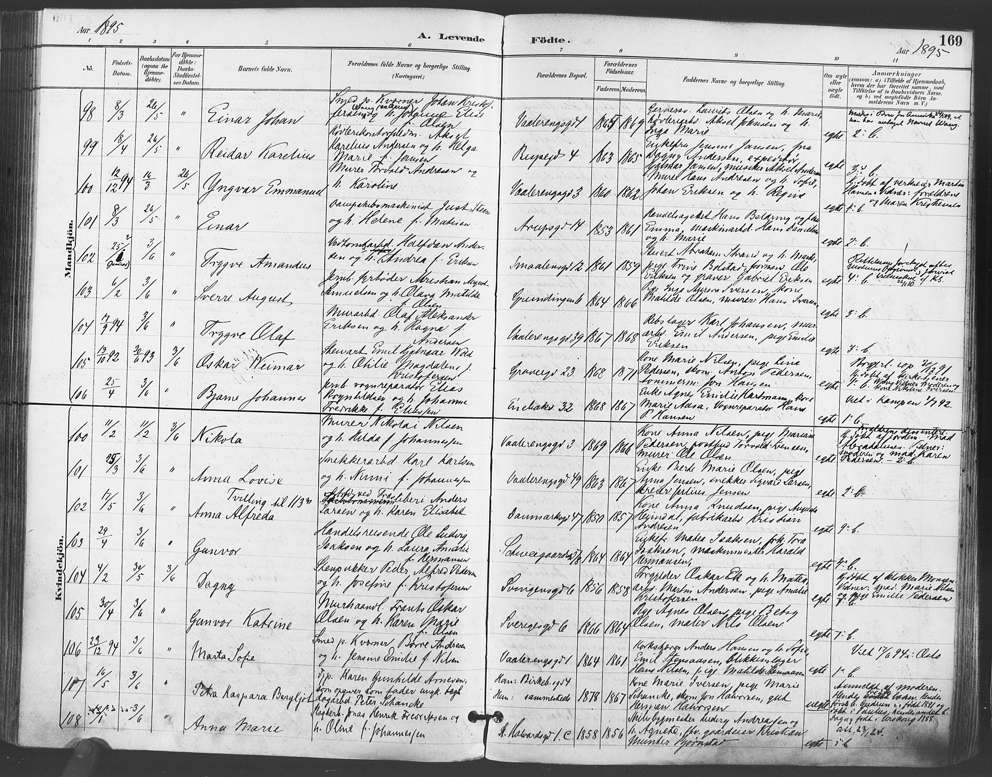 Gamlebyen prestekontor Kirkebøker, SAO/A-10884/F/Fa/L0007: Parish register (official) no. 7, 1889-1899, p. 169