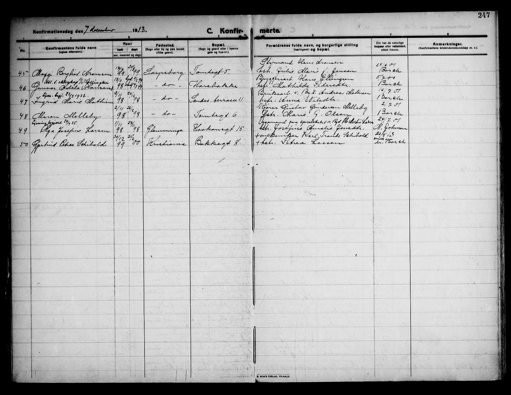 Sarpsborg prestekontor Kirkebøker, AV/SAO-A-2006/F/Fa/L0008: Parish register (official) no. 8, 1910-1920, p. 247