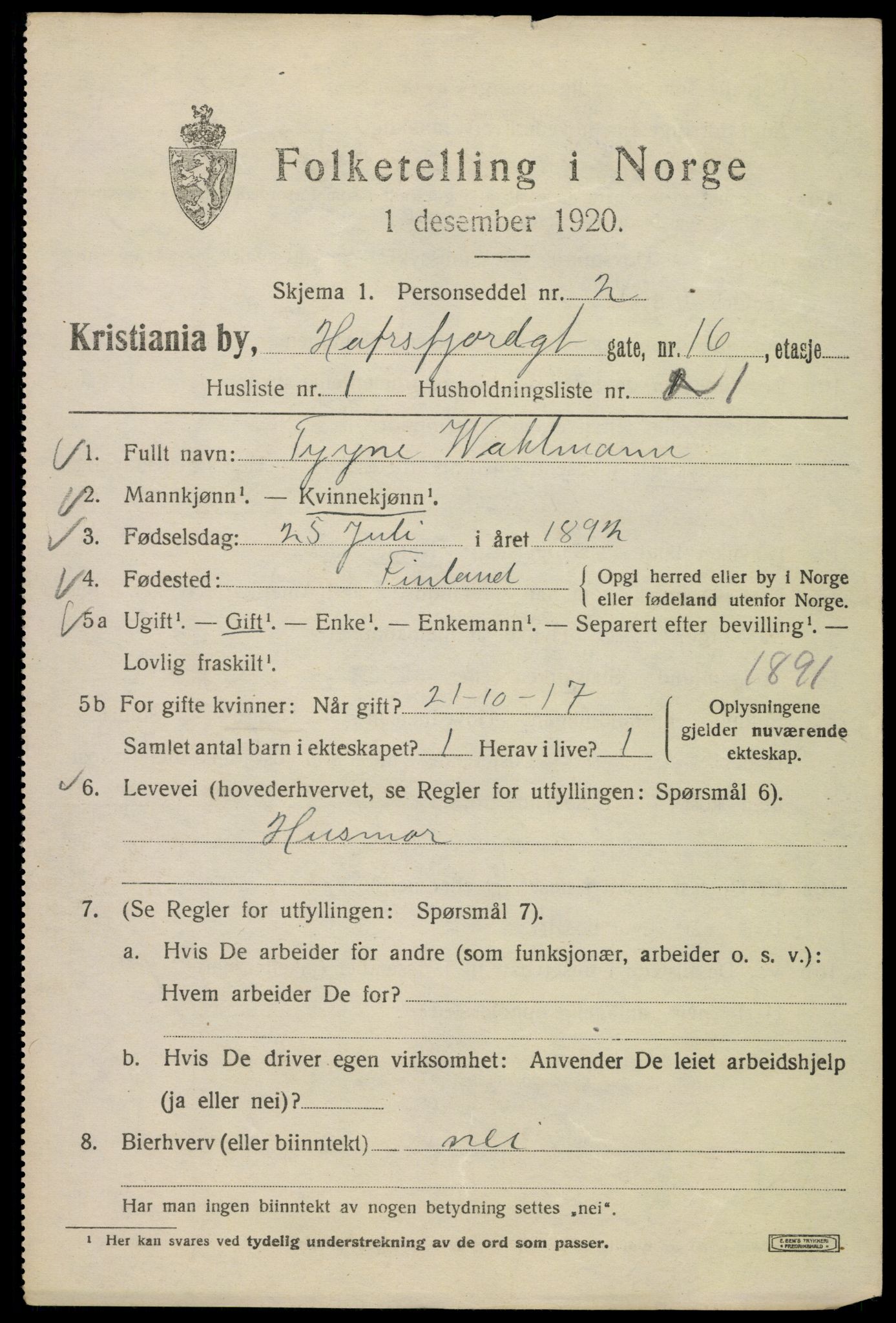 SAO, 1920 census for Kristiania, 1920, p. 266911