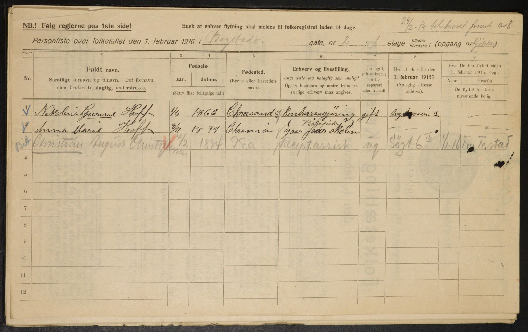 OBA, Municipal Census 1916 for Kristiania, 1916, p. 6874