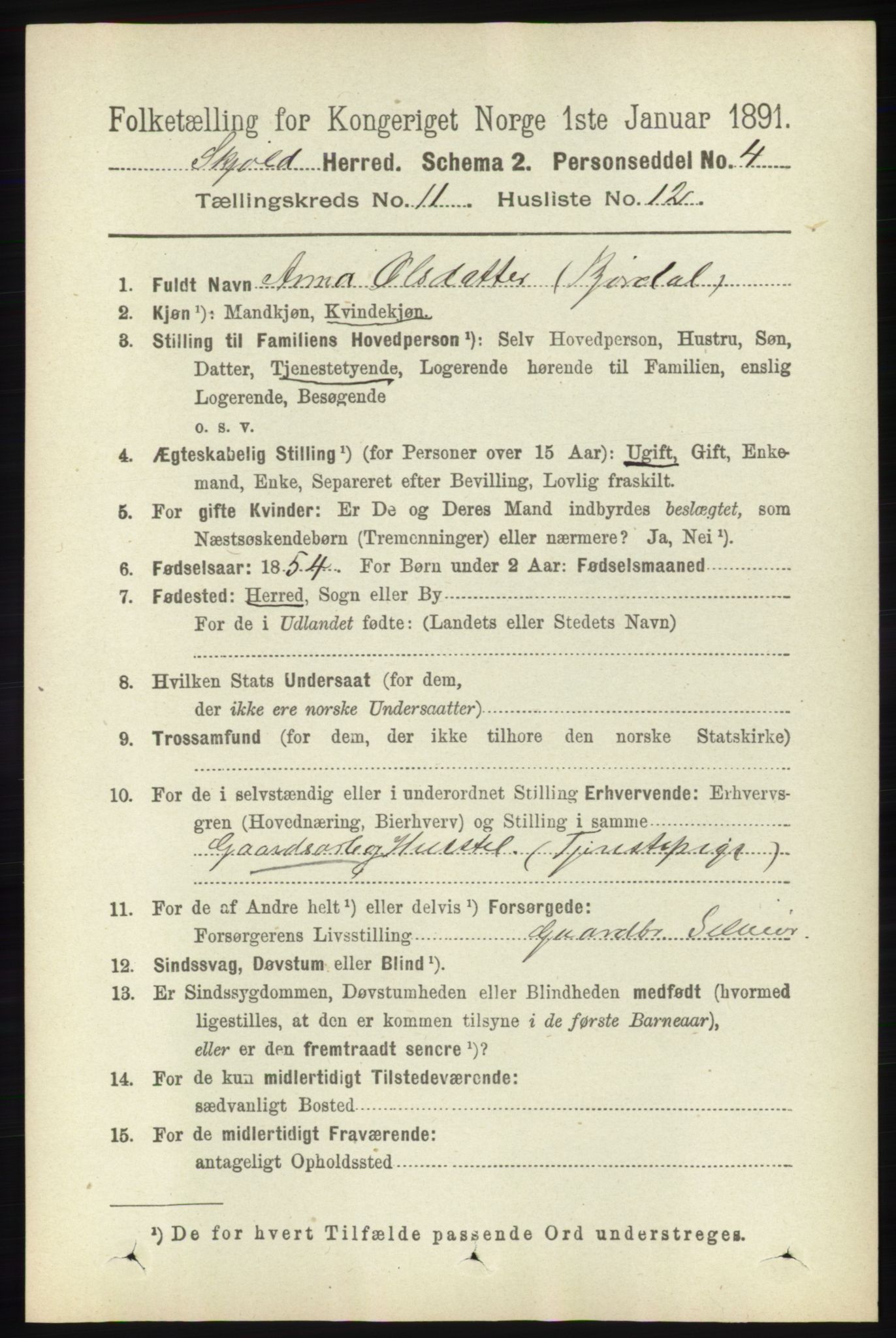 RA, 1891 census for 1154 Skjold, 1891, p. 2124