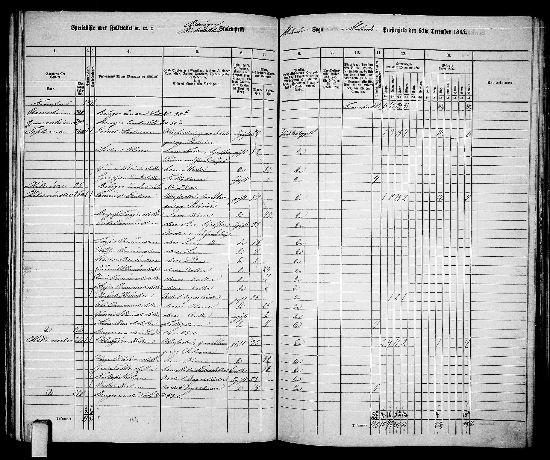 RA, 1865 census for Moland, 1865, p. 20