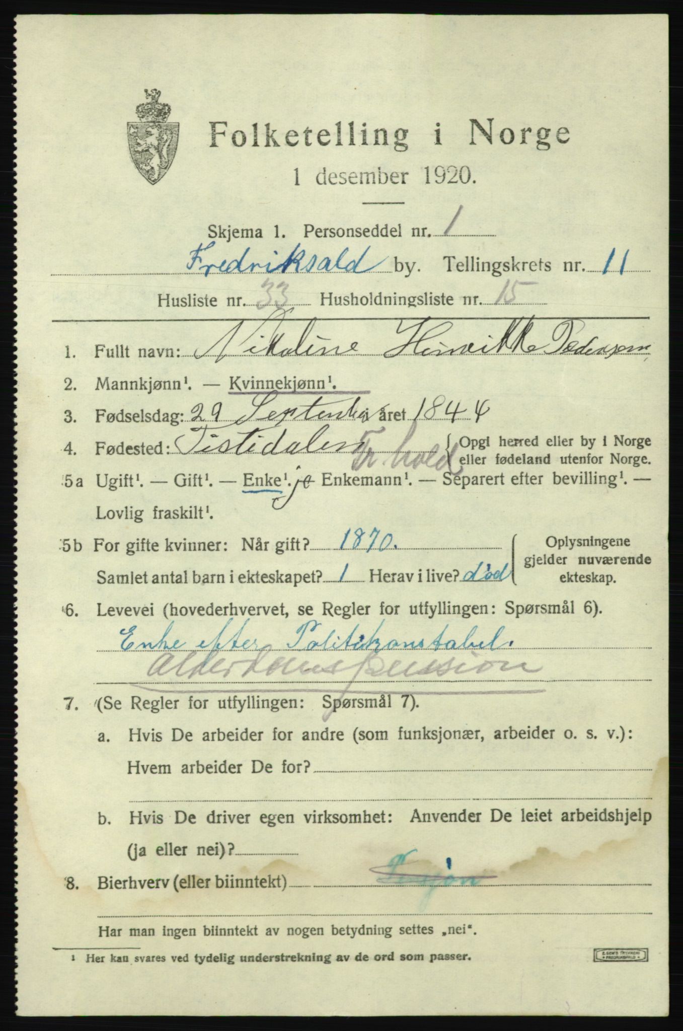 SAO, 1920 census for Fredrikshald, 1920, p. 19751