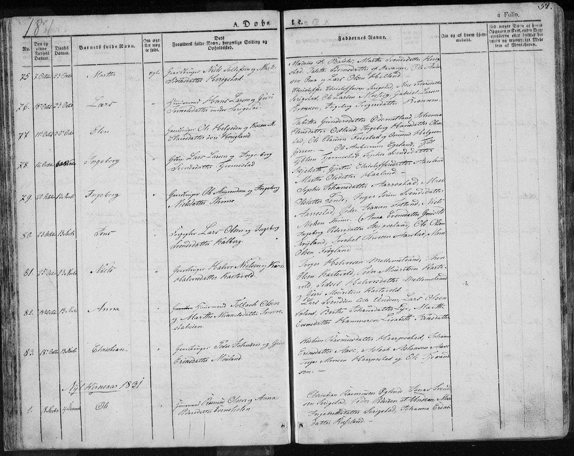 Lye sokneprestkontor, AV/SAST-A-101794/001/30BA/L0004: Parish register (official) no. A 4, 1826-1841, p. 58