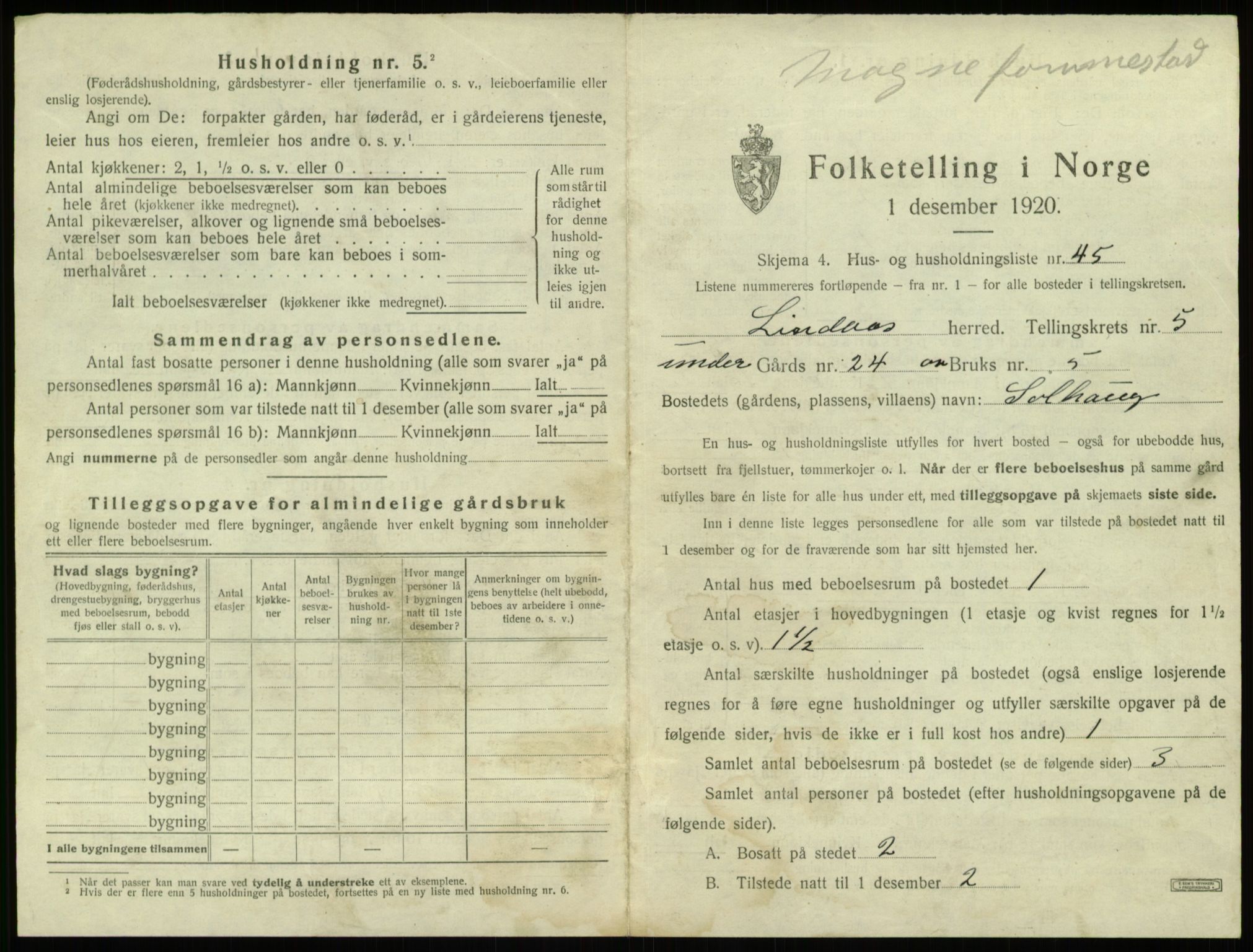 SAB, 1920 census for Lindås, 1920, p. 373