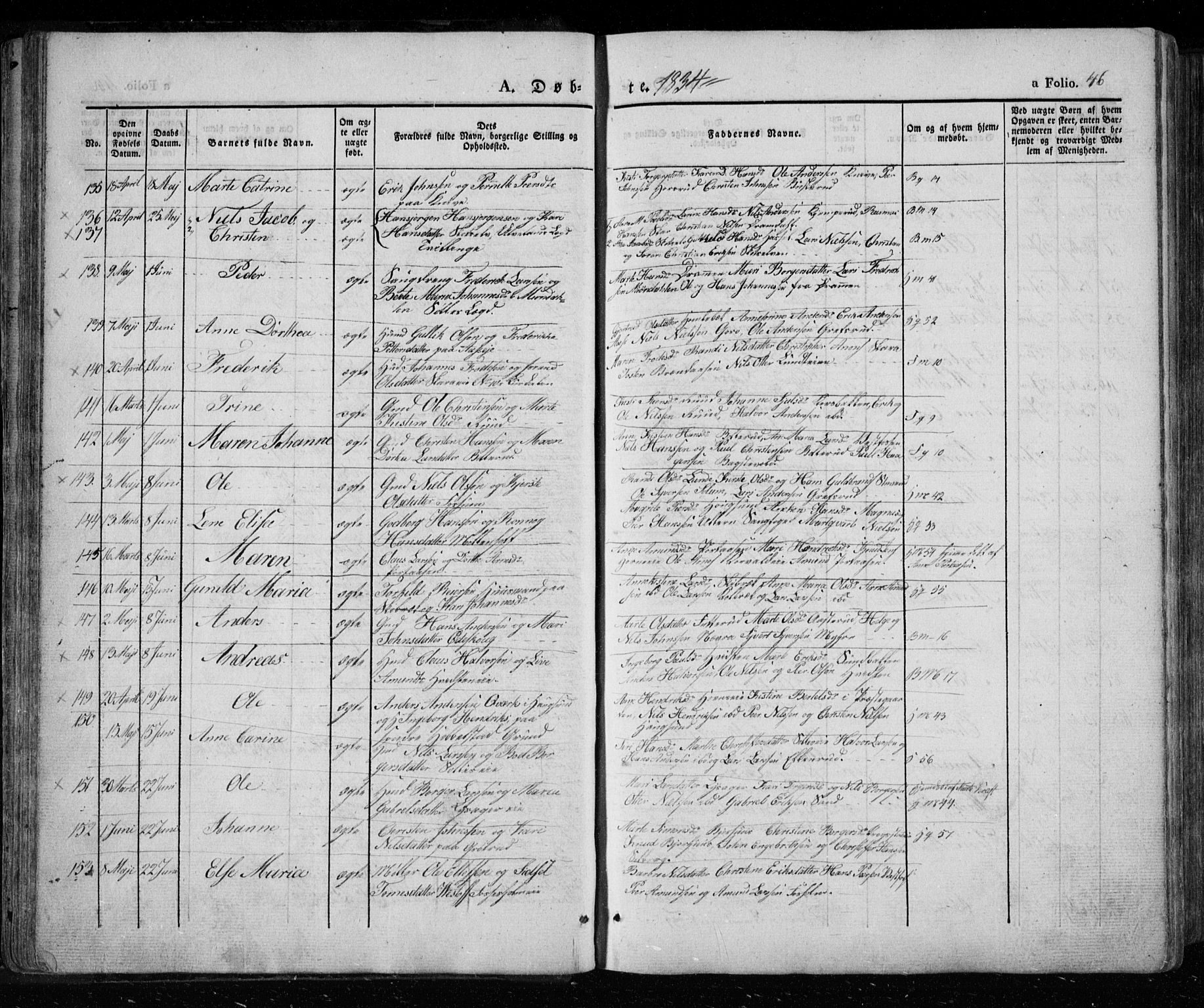 Eiker kirkebøker, SAKO/A-4/F/Fa/L0013a: Parish register (official) no. I 13A, 1832-1845, p. 46