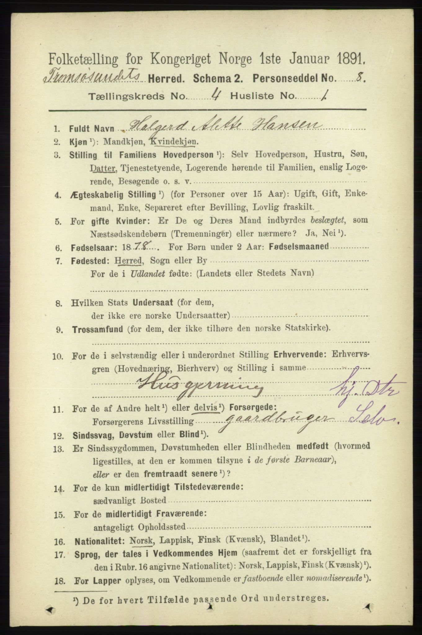 RA, 1891 census for 1934 Tromsøysund, 1891, p. 1555