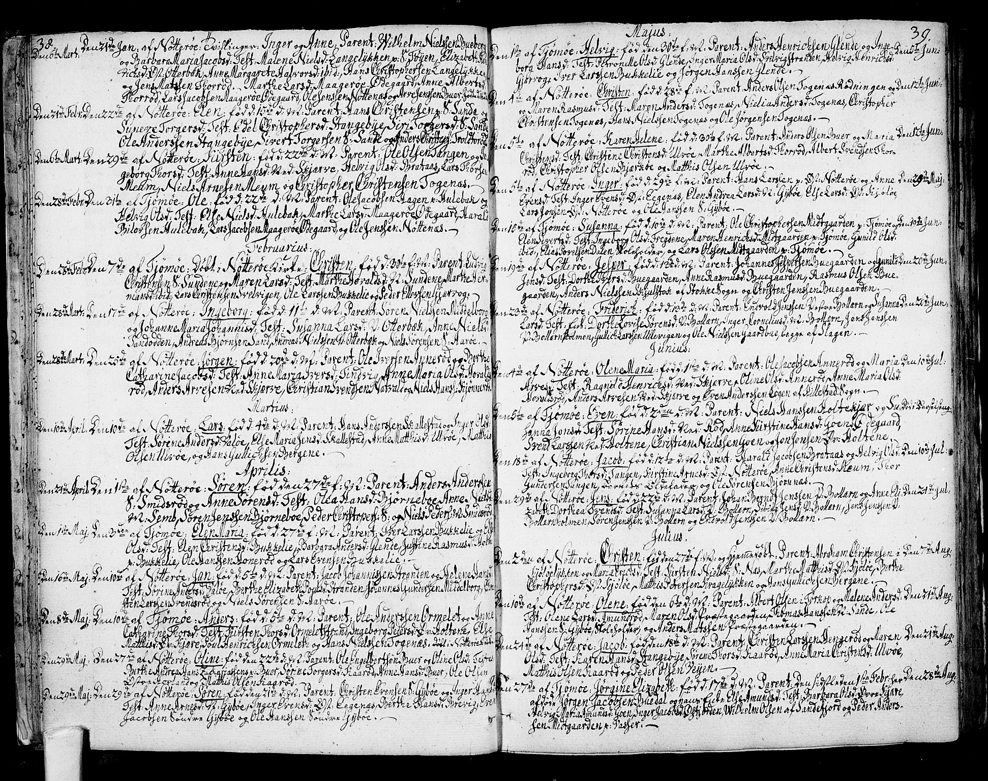Nøtterøy kirkebøker, AV/SAKO-A-354/F/Fa/L0003: Parish register (official) no. I 3, 1791-1814, p. 38-39