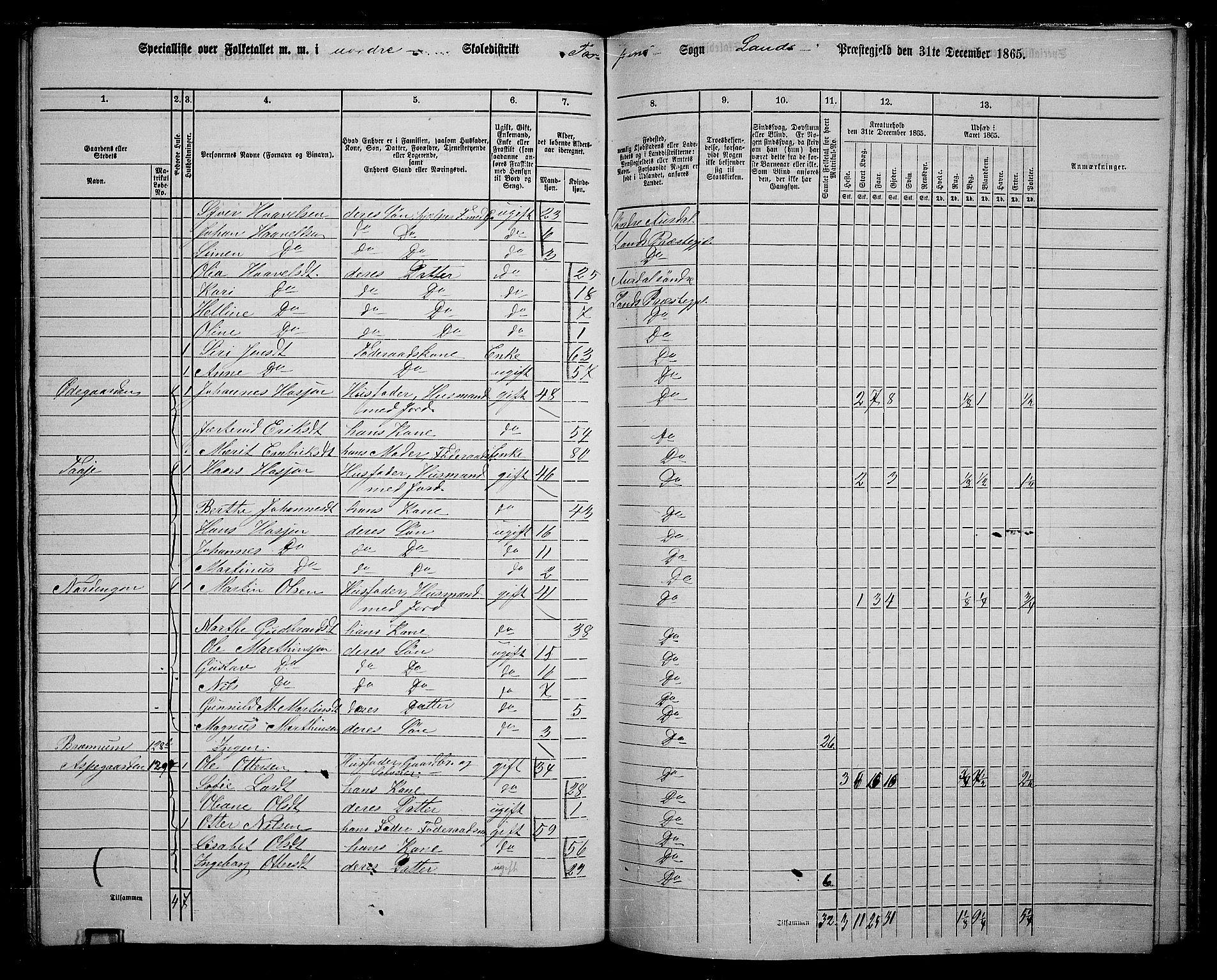 RA, 1865 census for Land, 1865, p. 143