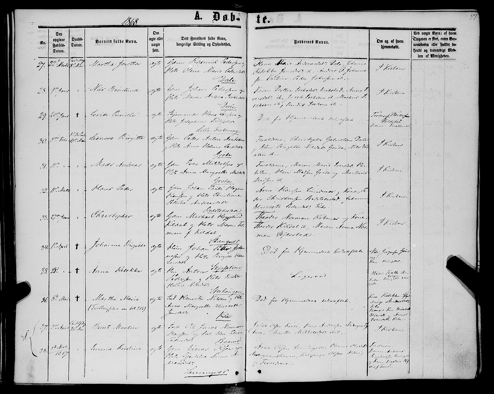 Trondenes sokneprestkontor, AV/SATØ-S-1319/H/Ha/L0012kirke: Parish register (official) no. 12, 1863-1870, p. 97