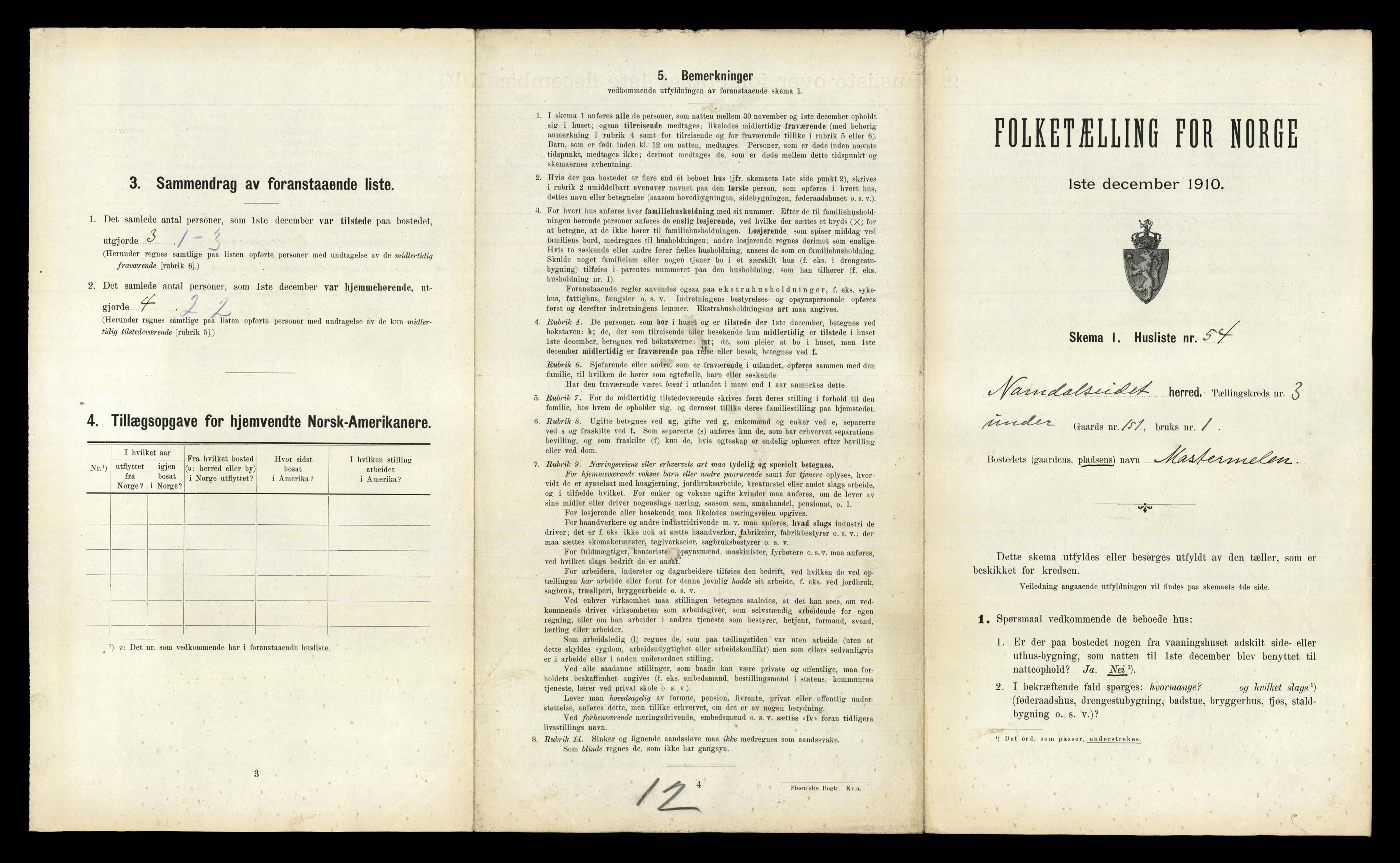 RA, 1910 census for Namdalseid, 1910, p. 472