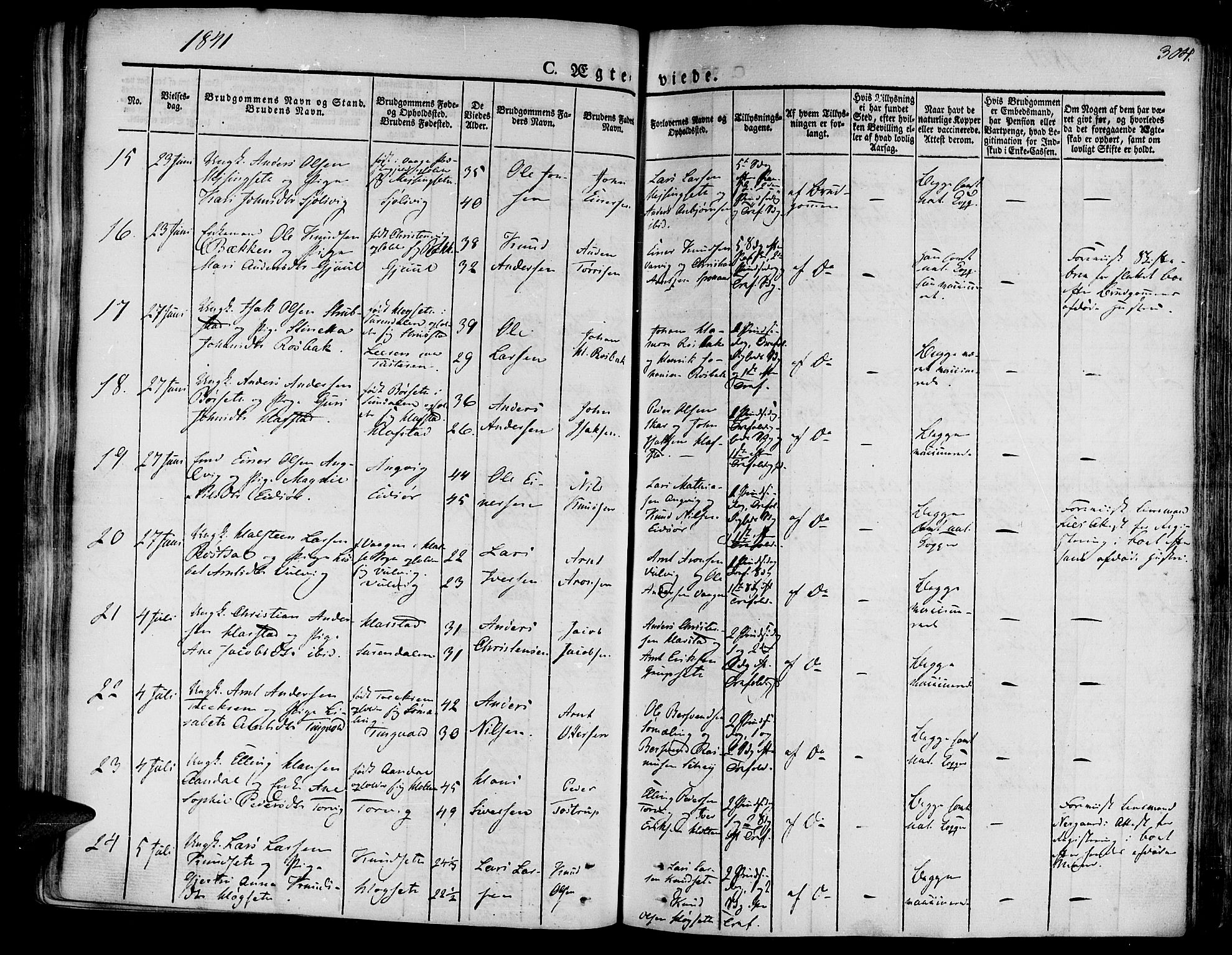 Ministerialprotokoller, klokkerbøker og fødselsregistre - Møre og Romsdal, AV/SAT-A-1454/586/L0983: Parish register (official) no. 586A09, 1829-1843, p. 304