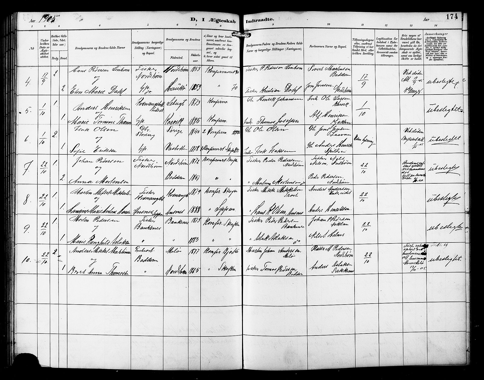 Skjervøy sokneprestkontor, SATØ/S-1300/H/Ha/Hab/L0016klokker: Parish register (copy) no. 16, 1891-1907, p. 174