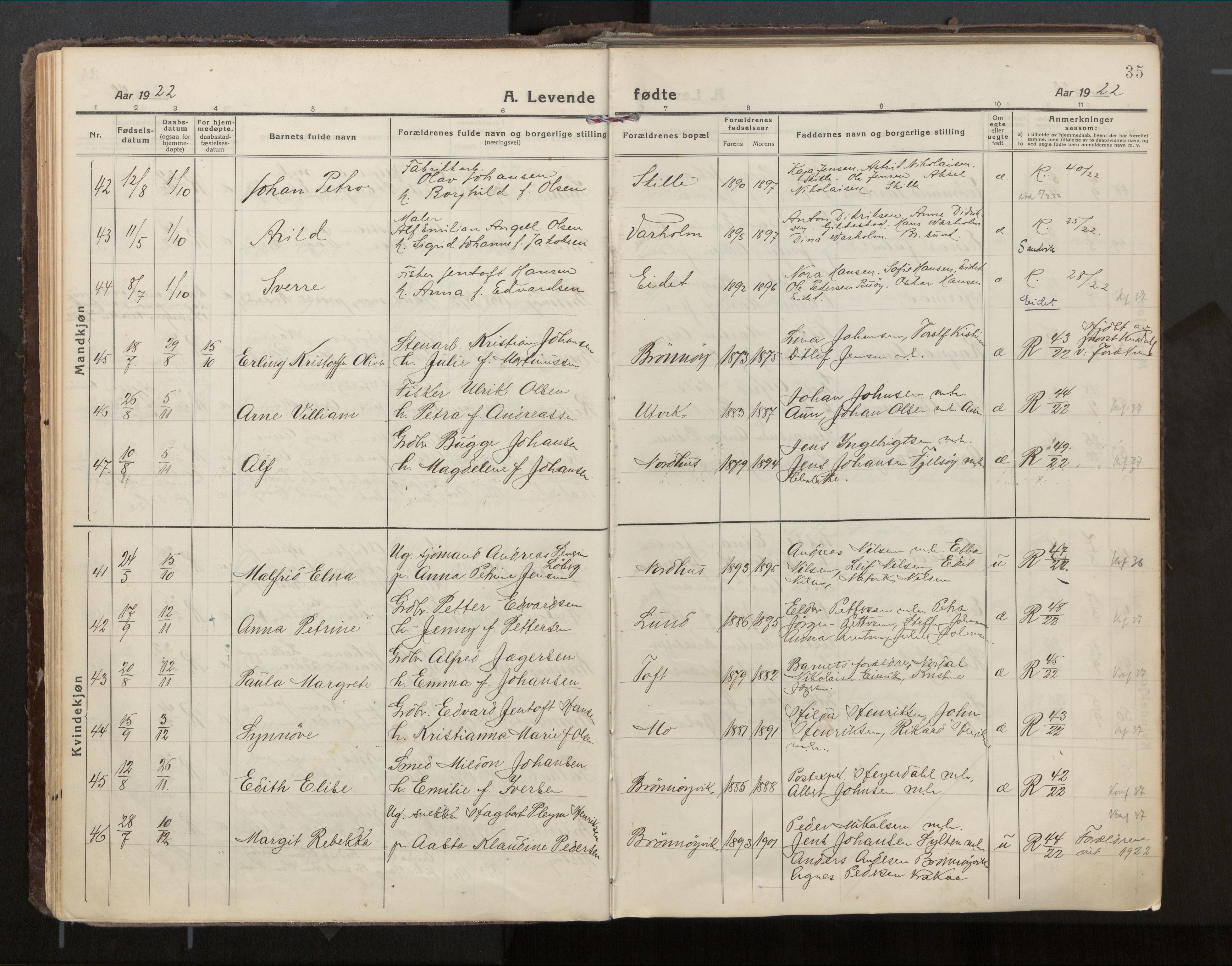 Ministerialprotokoller, klokkerbøker og fødselsregistre - Nordland, SAT/A-1459/813/L0207a: Parish register (official) no. 813A18, 1919-1927, p. 35