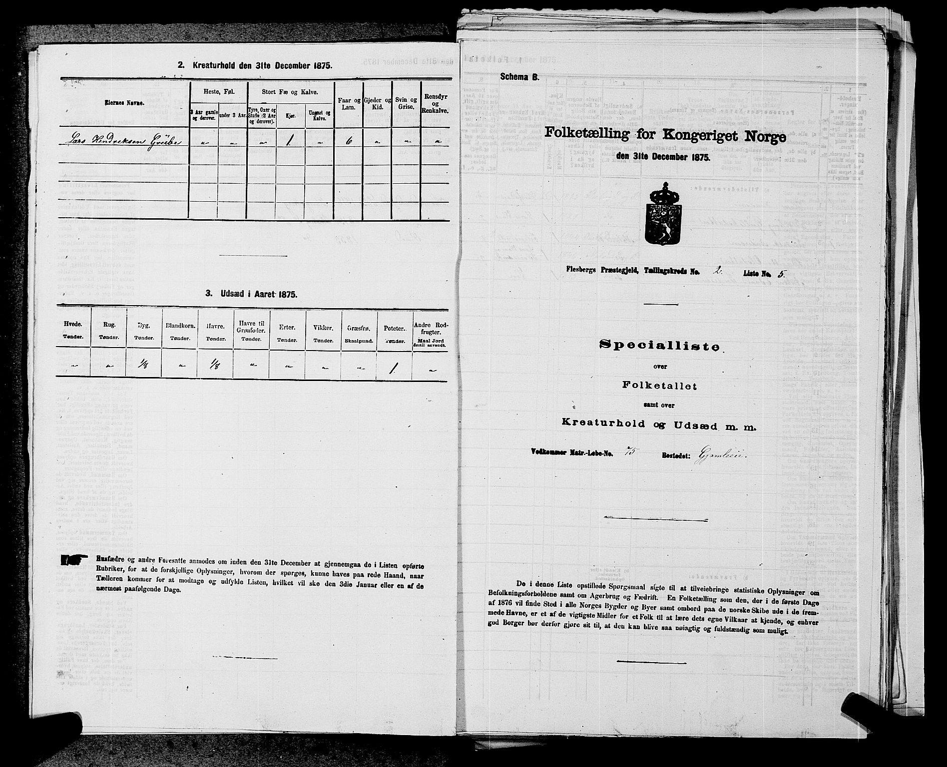 SAKO, 1875 census for 0631P Flesberg, 1875, p. 287