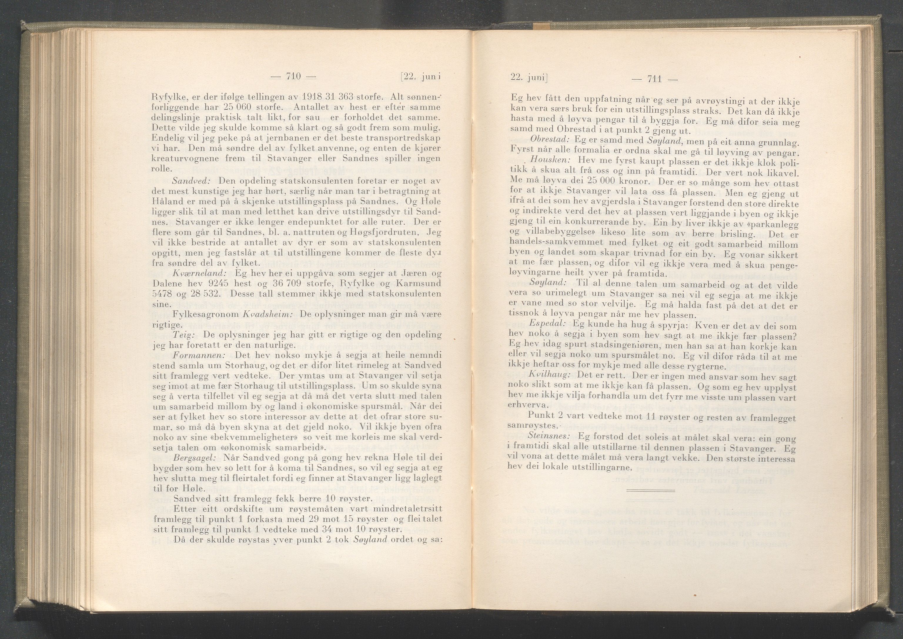 Rogaland fylkeskommune - Fylkesrådmannen , IKAR/A-900/A/Aa/Aaa/L0042: Møtebok , 1923, p. 710-711