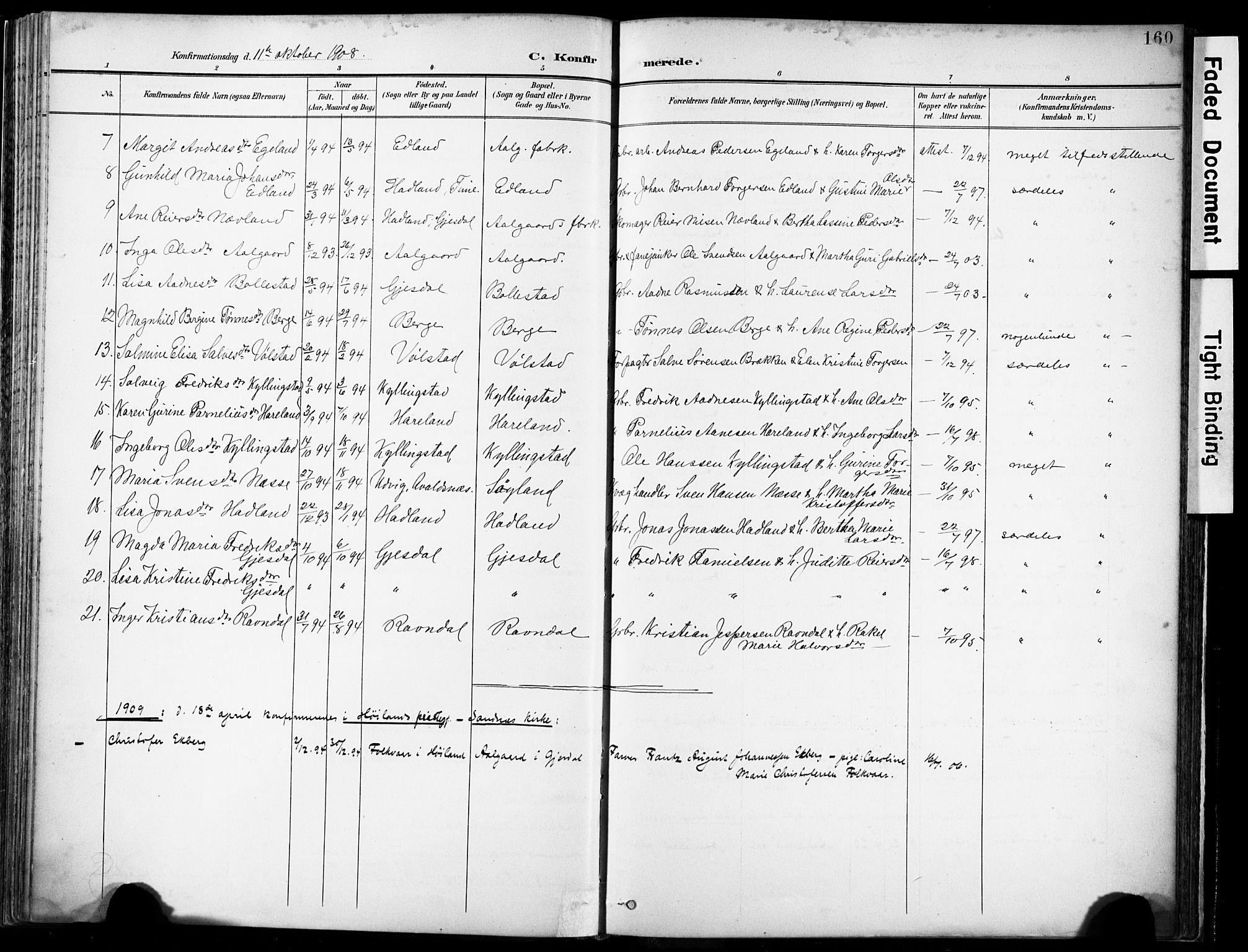 Lye sokneprestkontor, AV/SAST-A-101794/001/30BA/L0012: Parish register (official) no. A 11, 1896-1909, p. 160