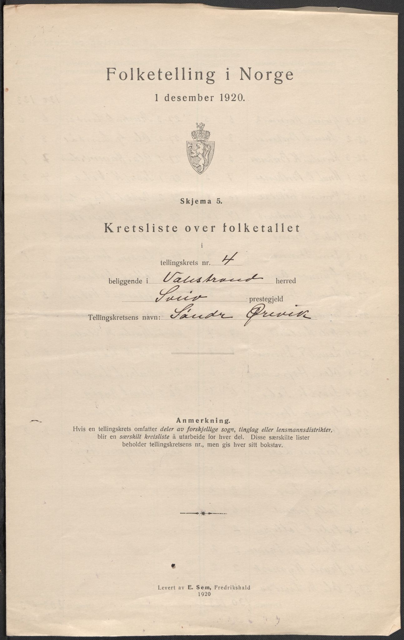 SAB, 1920 census for Valestrand, 1920, p. 13