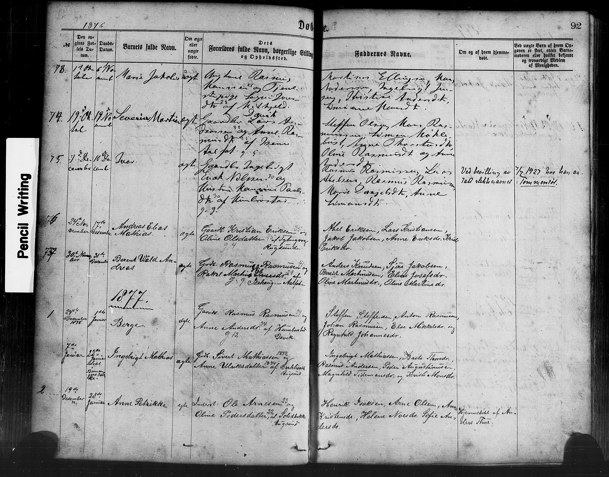 Davik sokneprestembete, SAB/A-79701/H/Haa/Haaa/L0006: Parish register (official) no. A 6, 1867-1881, p. 92