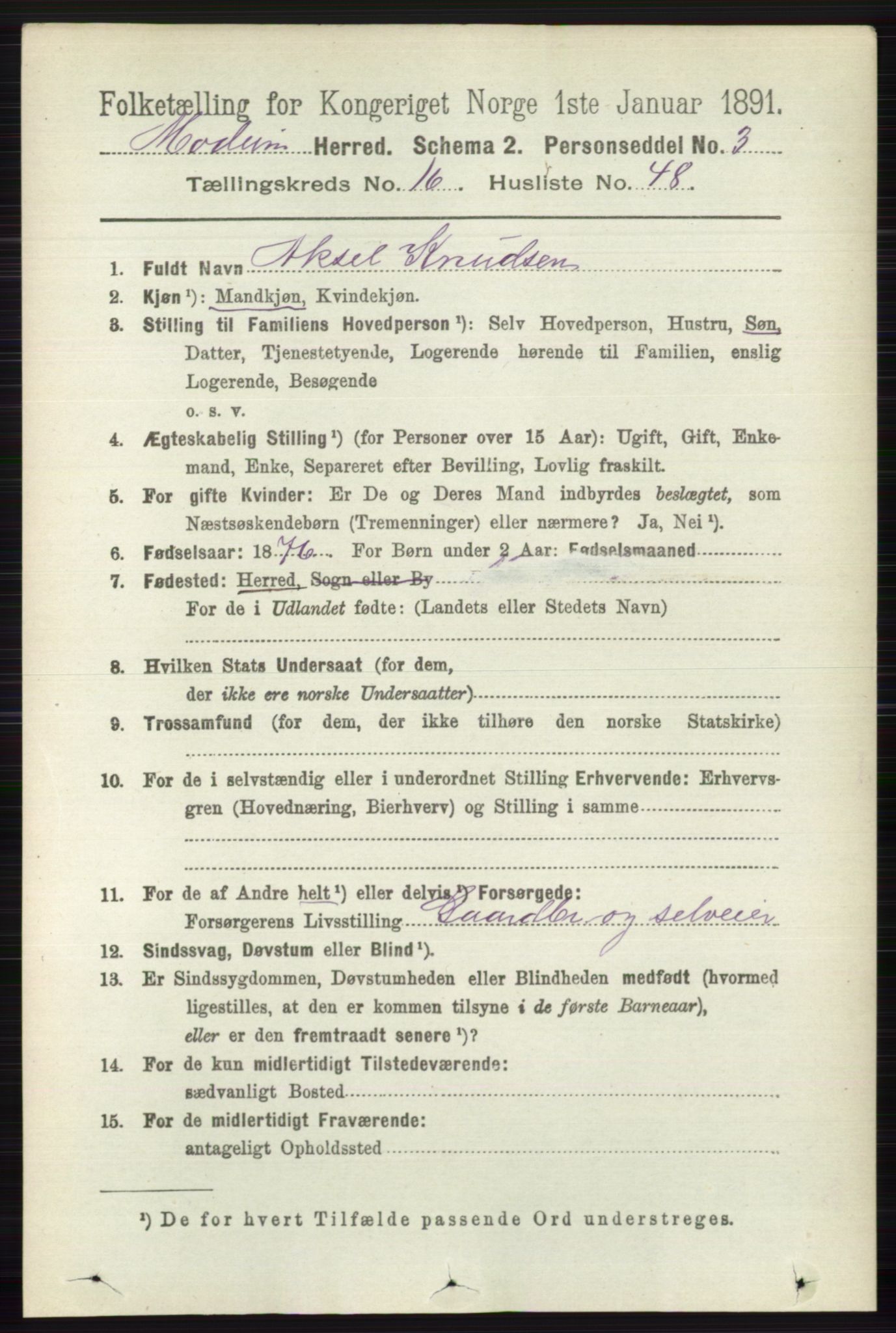 RA, 1891 census for 0623 Modum, 1891, p. 6445