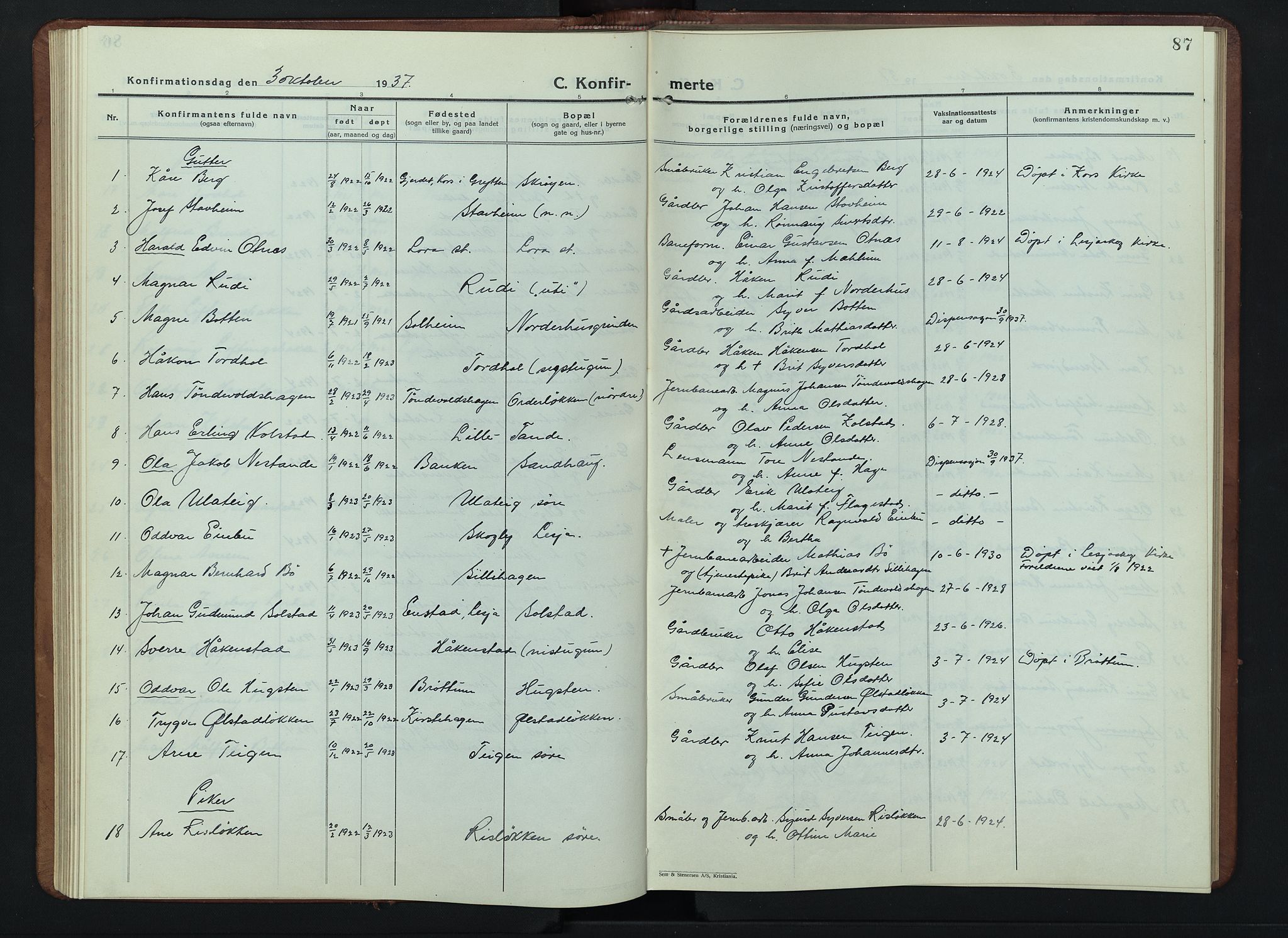 Lesja prestekontor, AV/SAH-PREST-068/H/Ha/Hab/L0009: Parish register (copy) no. 9, 1924-1947, p. 87