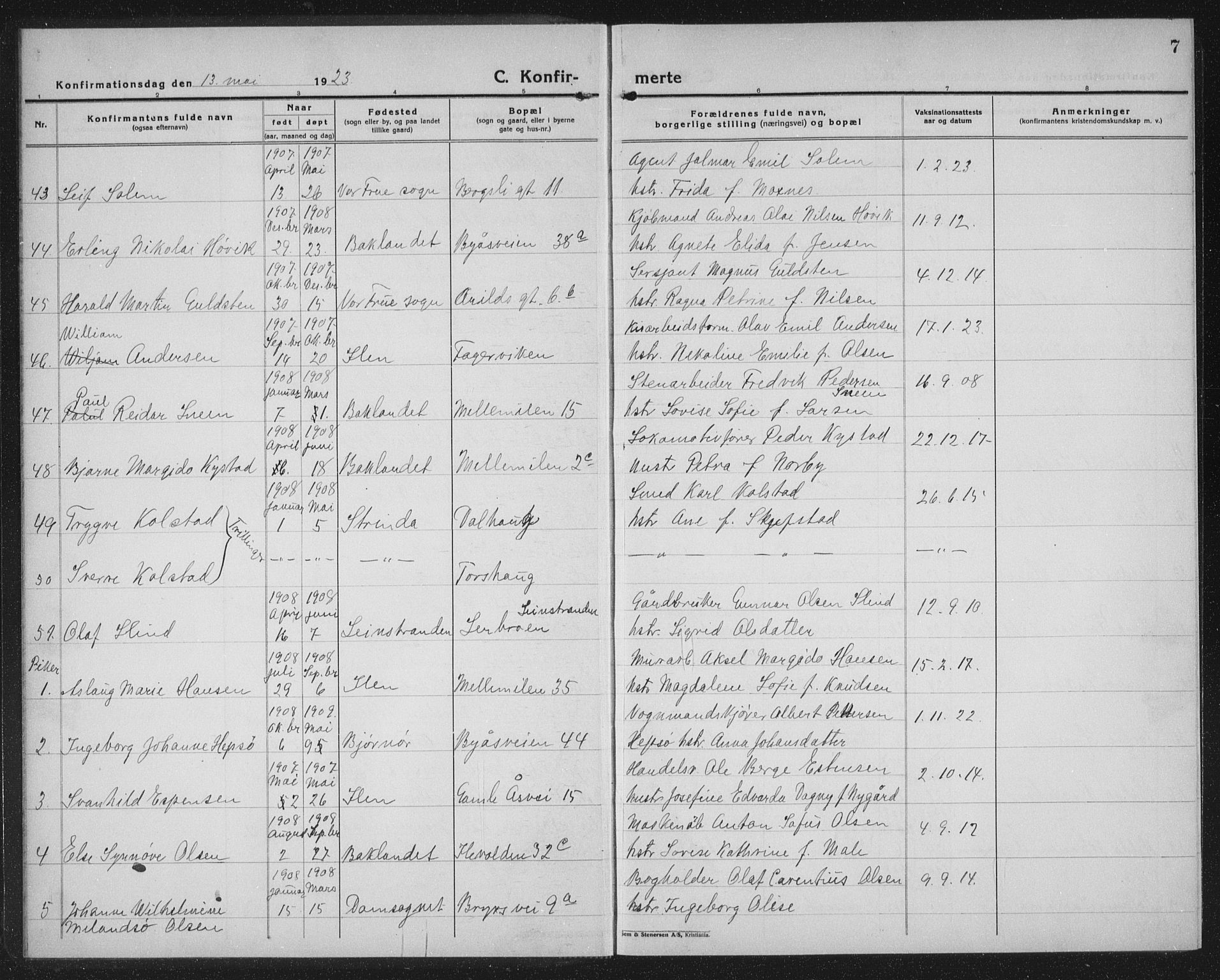 Ministerialprotokoller, klokkerbøker og fødselsregistre - Sør-Trøndelag, SAT/A-1456/603/L0175: Parish register (copy) no. 603C03, 1923-1941, p. 7