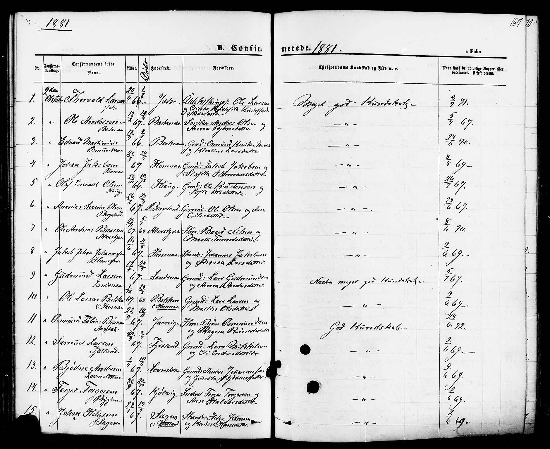 Jelsa sokneprestkontor, SAST/A-101842/01/IV: Parish register (official) no. A 8, 1867-1883, p. 167