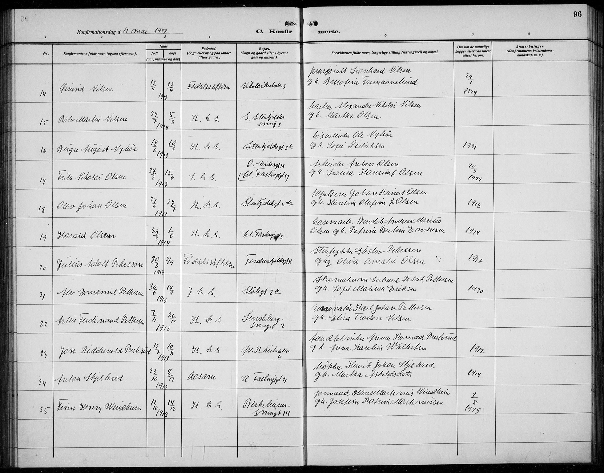 Korskirken sokneprestembete, AV/SAB-A-76101/H/Hab: Parish register (copy) no. C 6, 1918-1941, p. 96