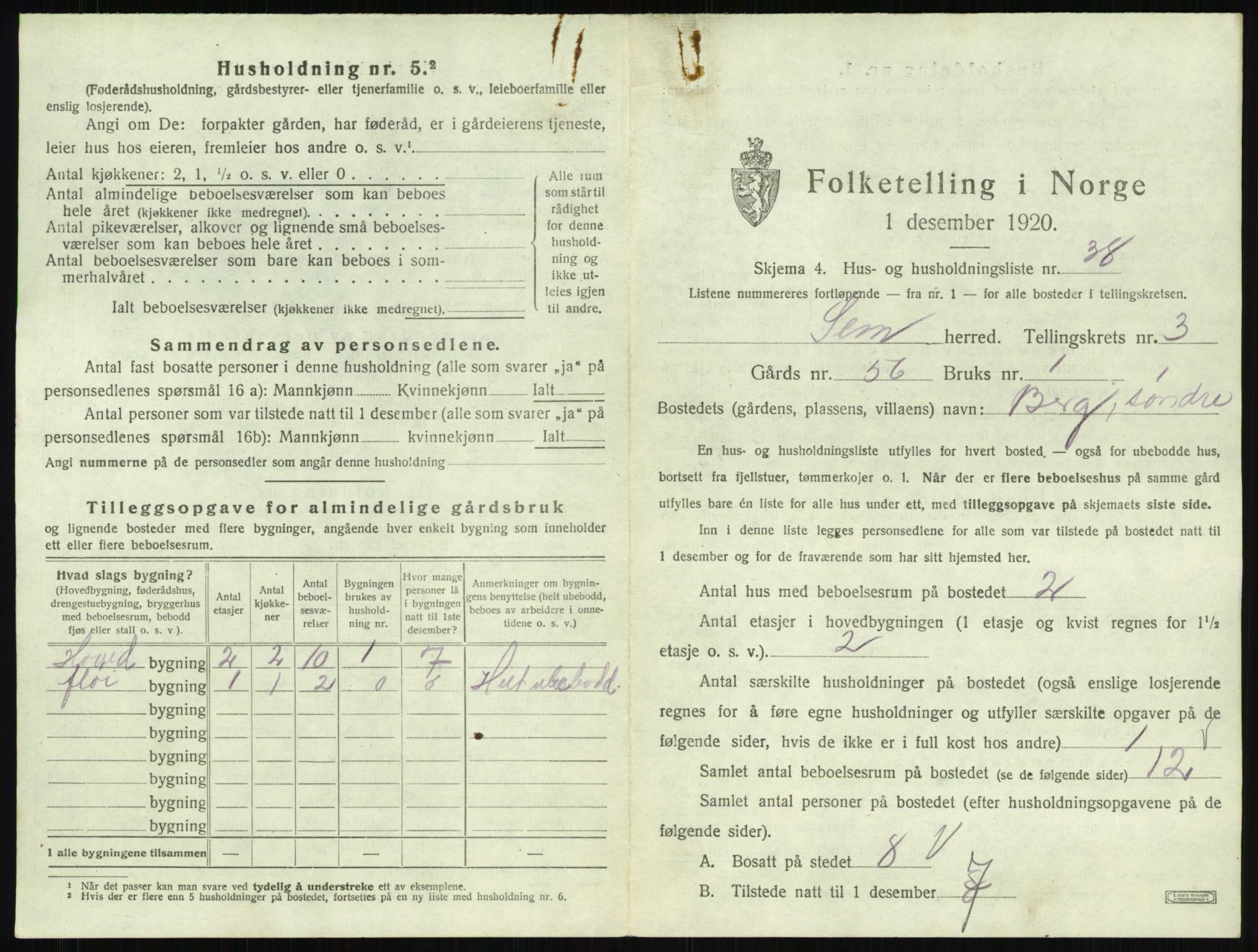 SAKO, 1920 census for Sem, 1920, p. 710
