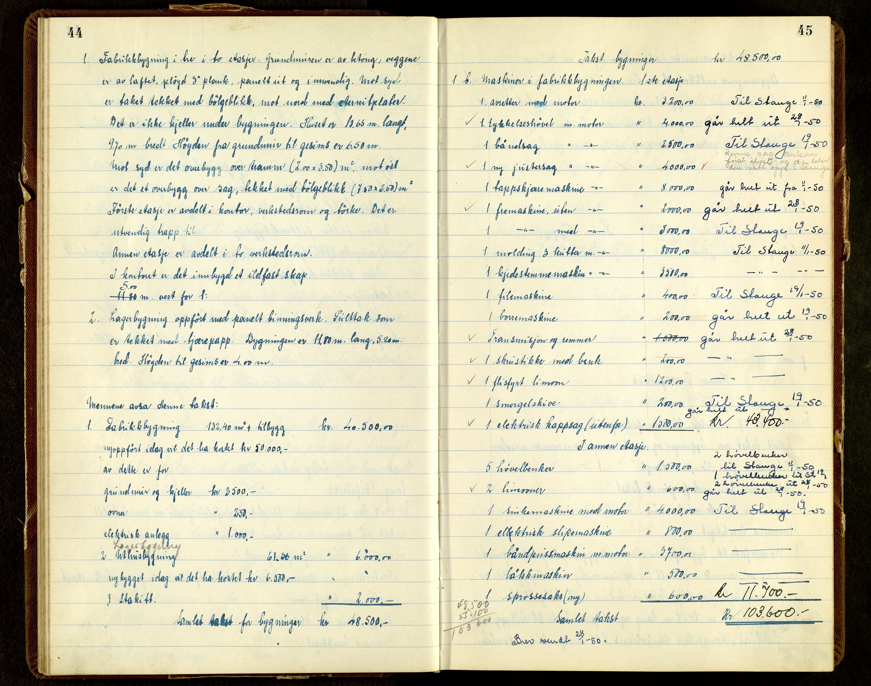 Norges Brannkasse, Hamar, AV/SAH-NBRANH-006/F/Fa/L0013: Branntakstprotokoll, 1948-1951, p. 44-45
