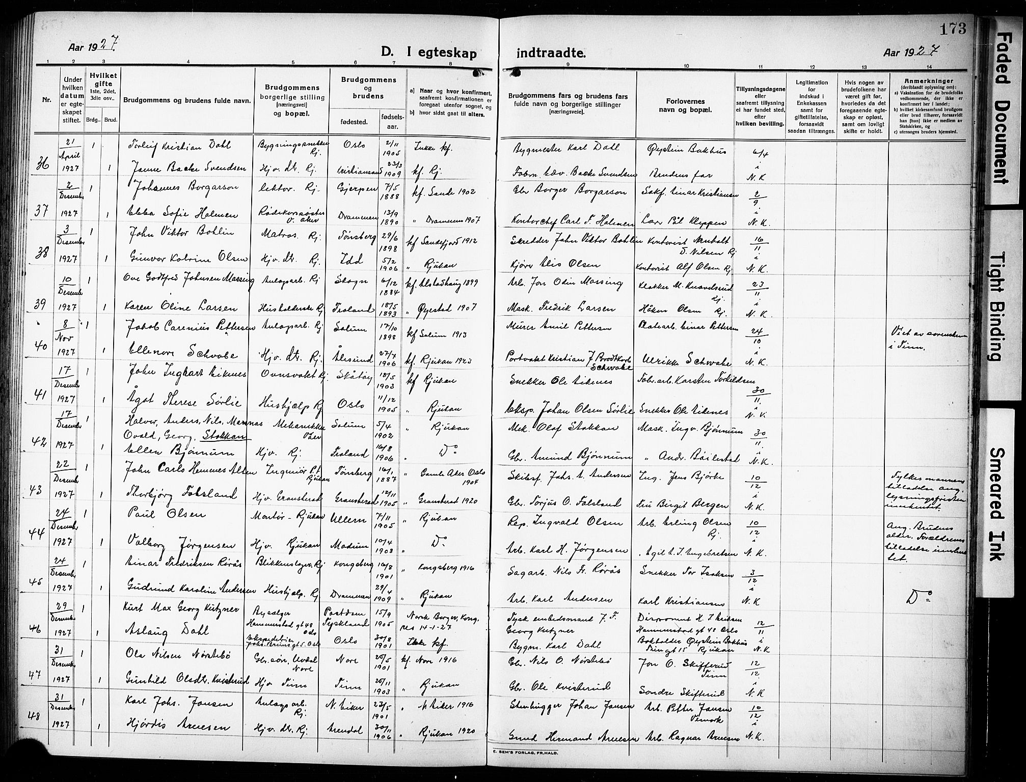 Rjukan kirkebøker, SAKO/A-294/G/Ga/L0003: Parish register (copy) no. 3, 1920-1928, p. 173