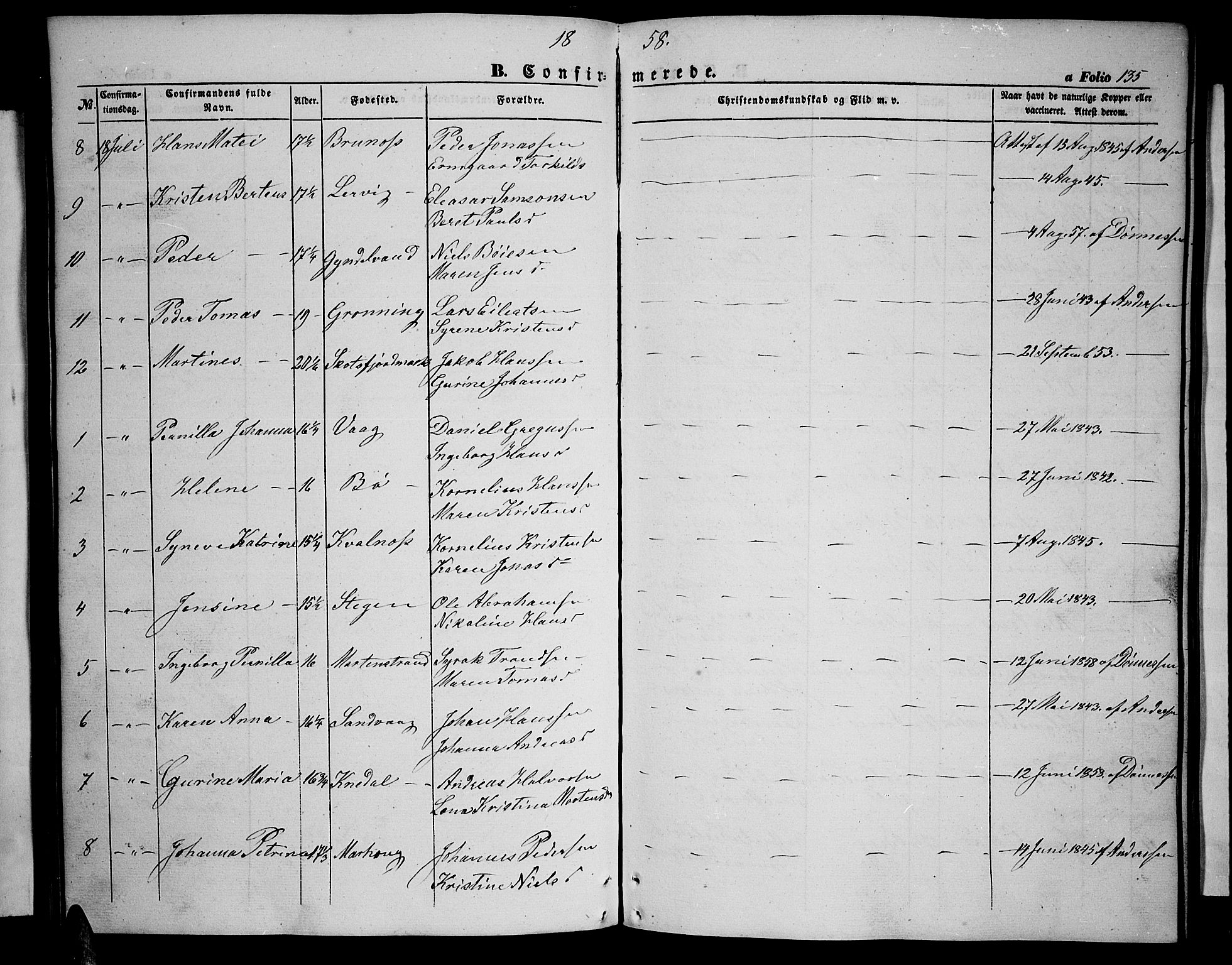 Ministerialprotokoller, klokkerbøker og fødselsregistre - Nordland, AV/SAT-A-1459/855/L0814: Parish register (copy) no. 855C03, 1851-1864, p. 135