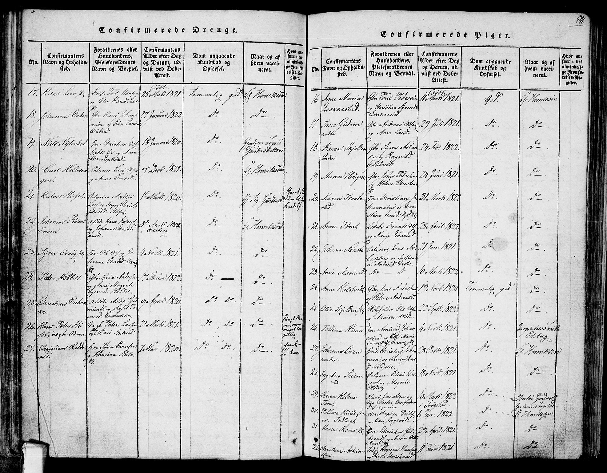 Askim prestekontor Kirkebøker, AV/SAO-A-10900/F/Fa/L0004: Parish register (official) no. 4, 1817-1846, p. 540-541