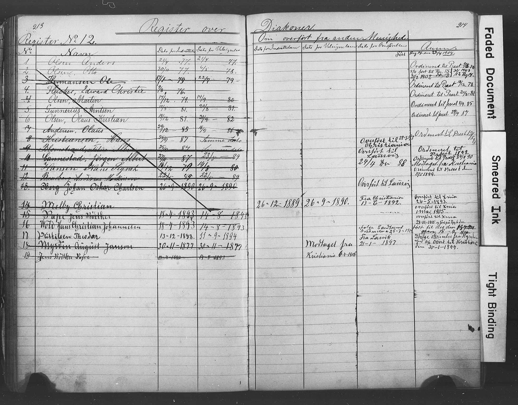 Den katolsk-apostoliske menighet i Drammen, AV/SAKO-P-949/H/Ha/L0001: Dissenter register no. 1, 1877-1899, p. 213-214