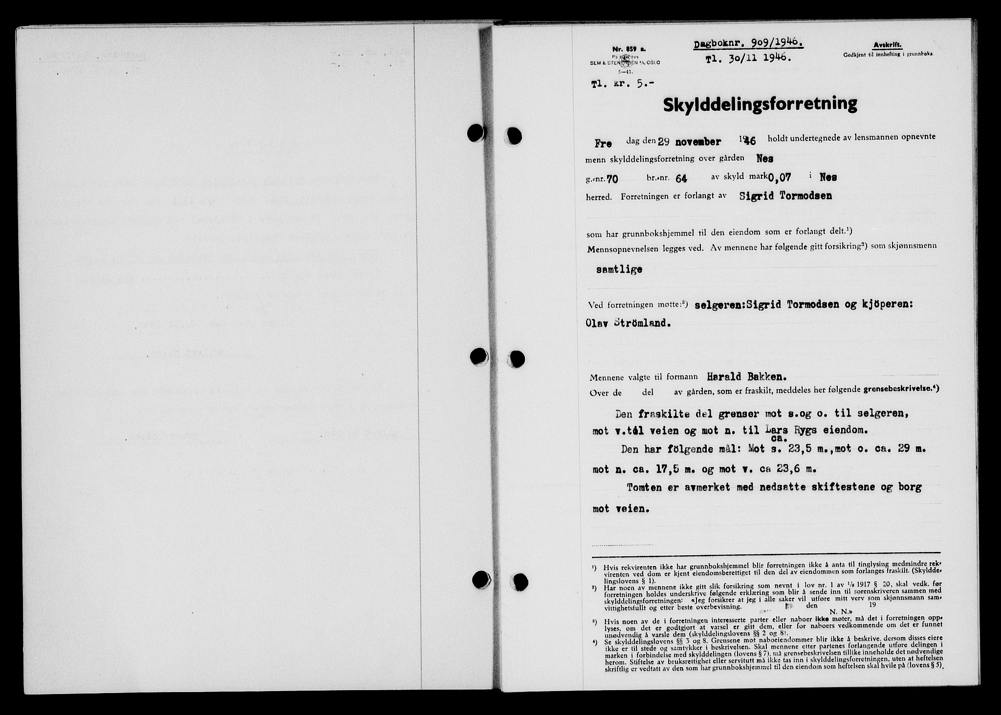 Flekkefjord sorenskriveri, SAK/1221-0001/G/Gb/Gba/L0061: Mortgage book no. A-9, 1946-1947, Diary no: : 909/1946