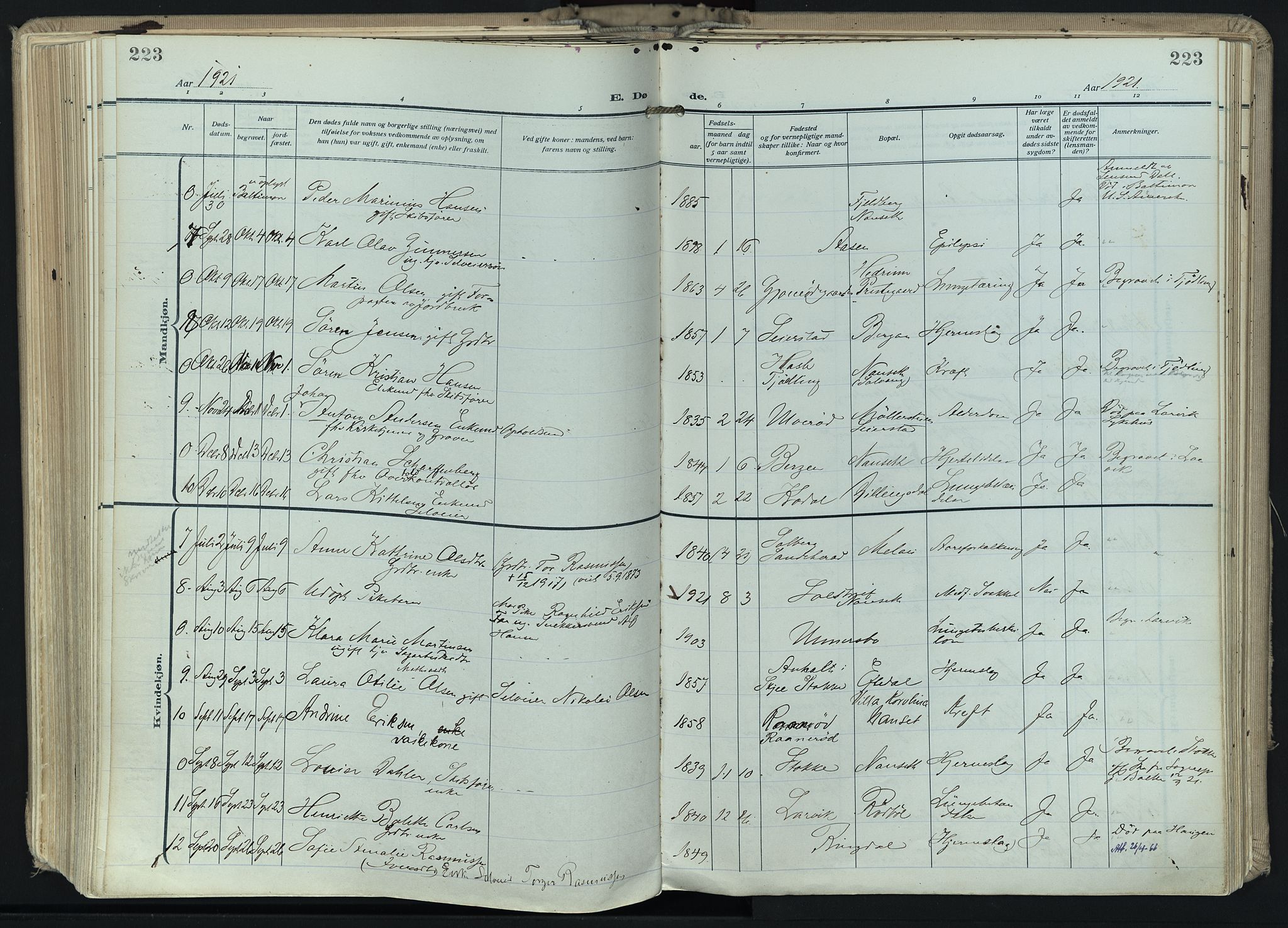 Hedrum kirkebøker, SAKO/A-344/F/Fa/L0011: Parish register (official) no. I 11, 1919-1933, p. 223