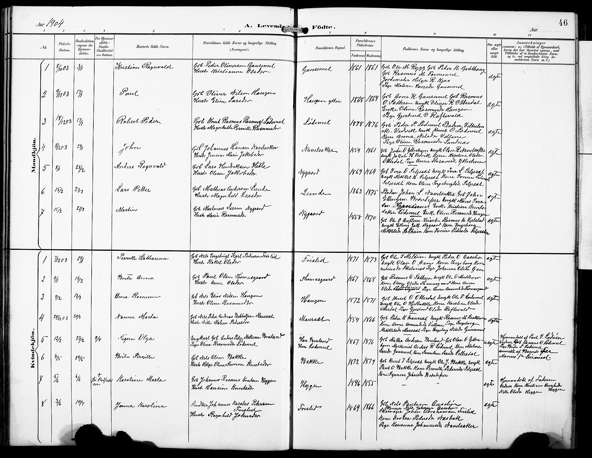 Hornindal sokneprestembete, SAB/A-82401/H/Hab: Parish register (copy) no. A 2, 1894-1927, p. 46