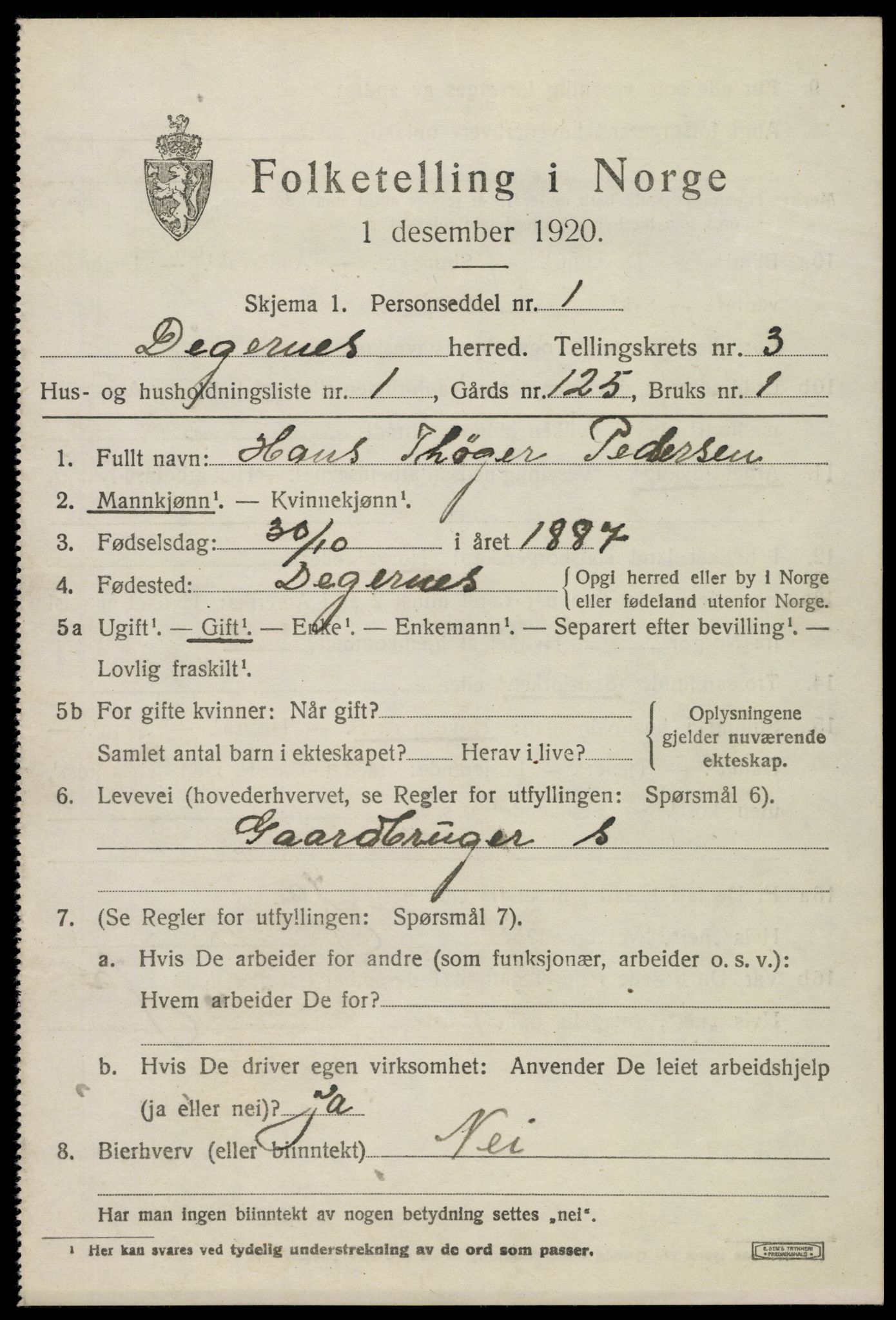 SAO, 1920 census for Degernes, 1920, p. 2090