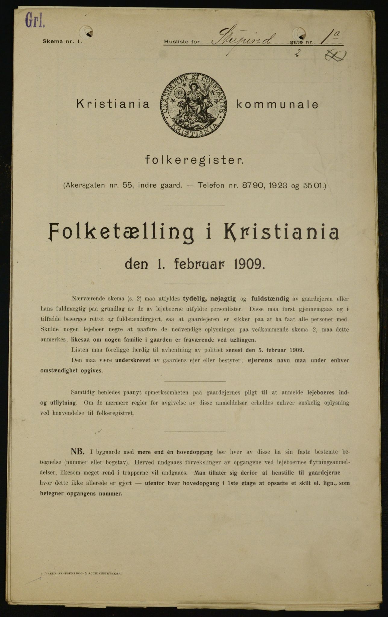 OBA, Municipal Census 1909 for Kristiania, 1909, p. 94554