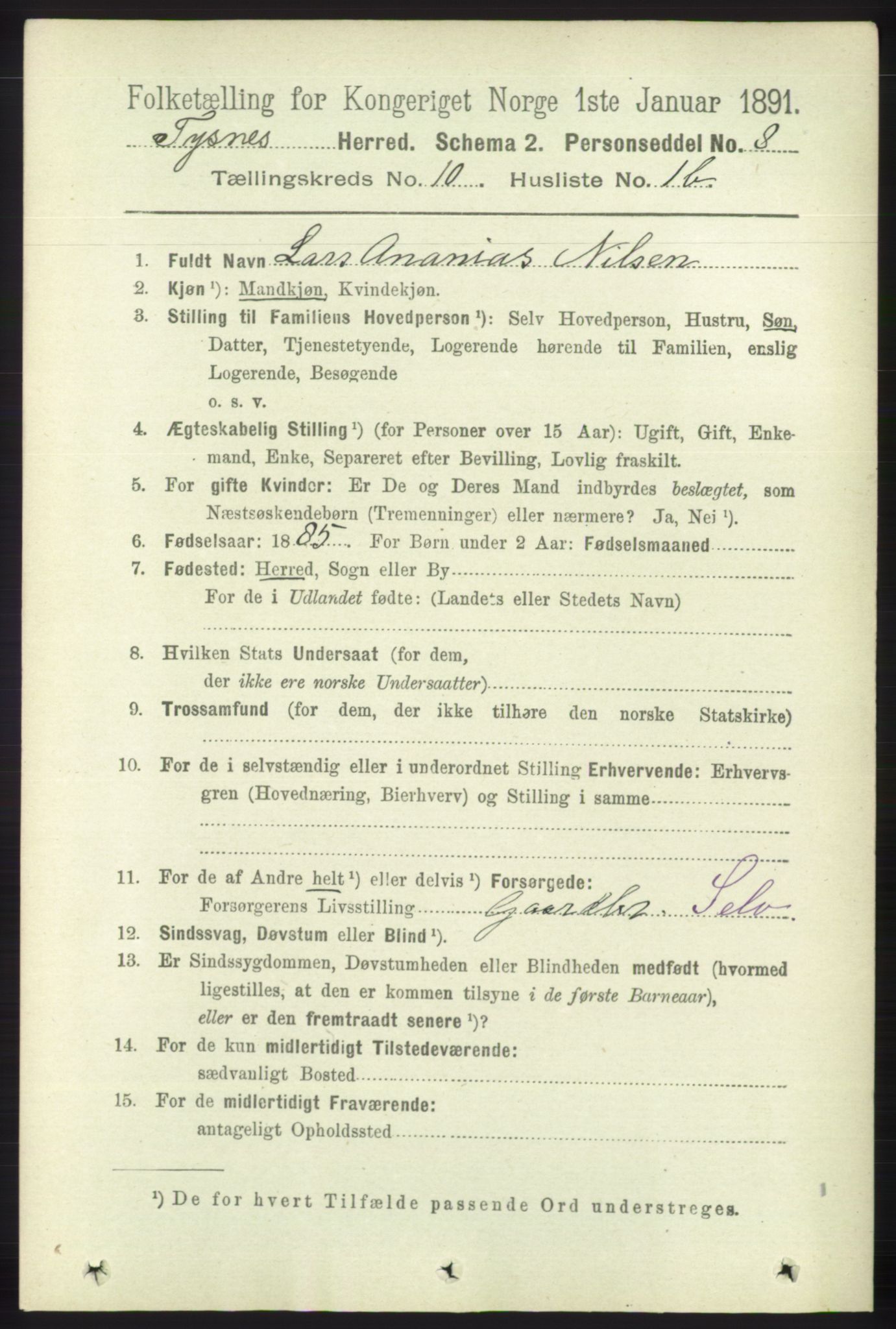 RA, 1891 census for 1223 Tysnes, 1891, p. 4862