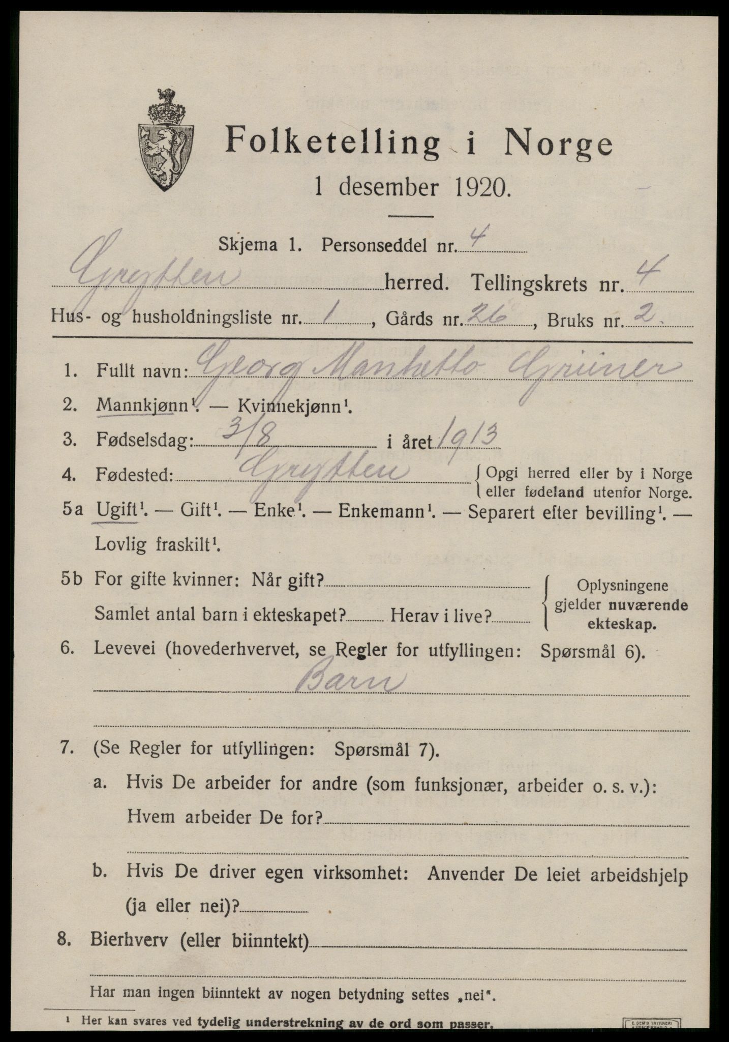 SAT, 1920 census for Grytten, 1920, p. 2626