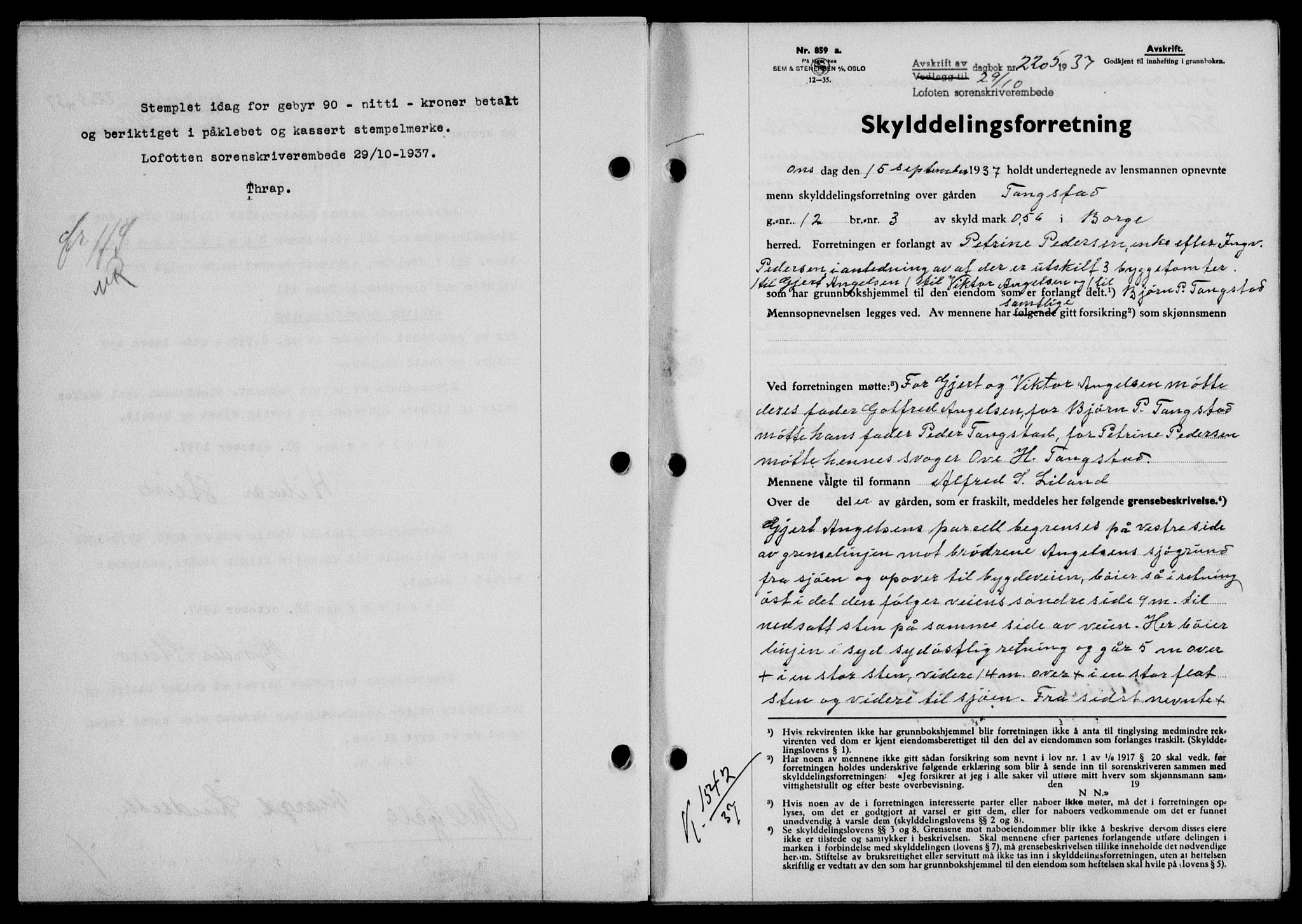 Lofoten sorenskriveri, SAT/A-0017/1/2/2C/L0003a: Mortgage book no. 3a, 1937-1938, Diary no: : 2205/1937
